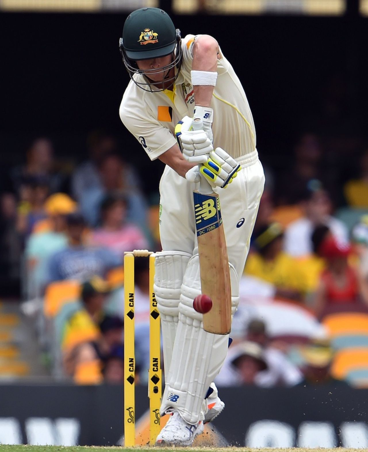 Steven Smith defends, Australia v India, 2nd Test, Brisbane, 2nd day, December 18, 2014