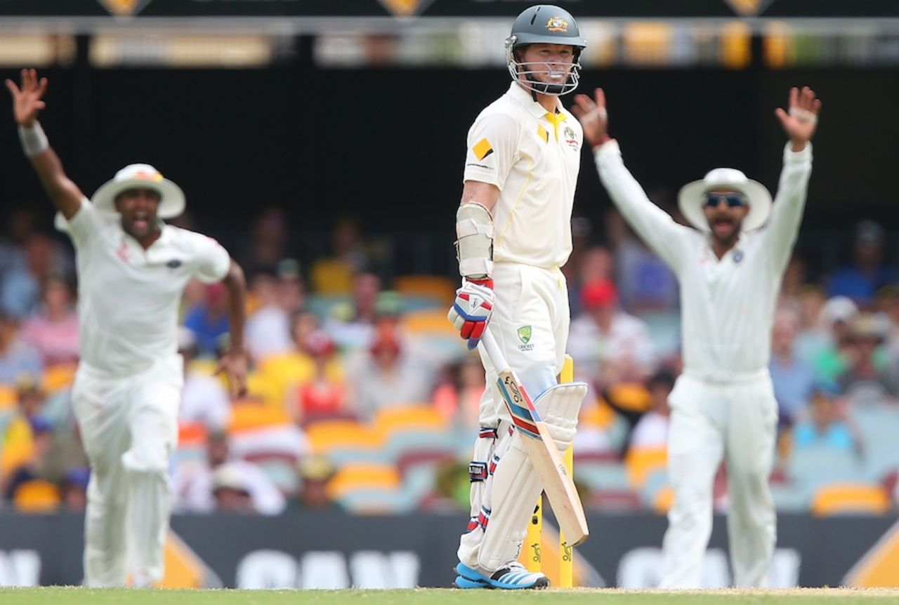 Chris Rogers was dismissed for 55, Australia v India, 2nd Test, Brisbane, 2nd day, December 18, 2014