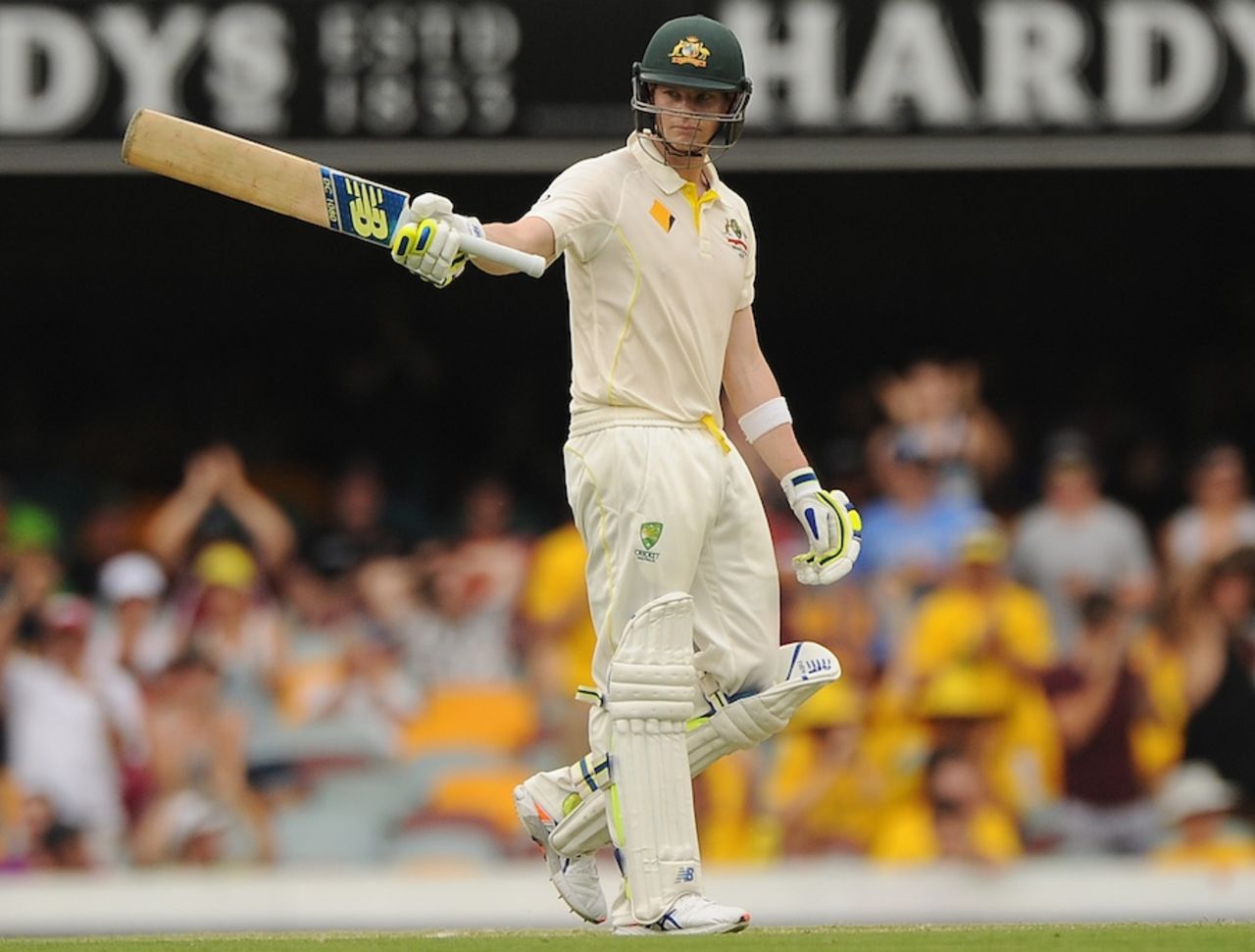 Steven Smith celebrates his half-century, Australia v India, 2nd Test, Brisbane, 2nd day, December 18, 2014