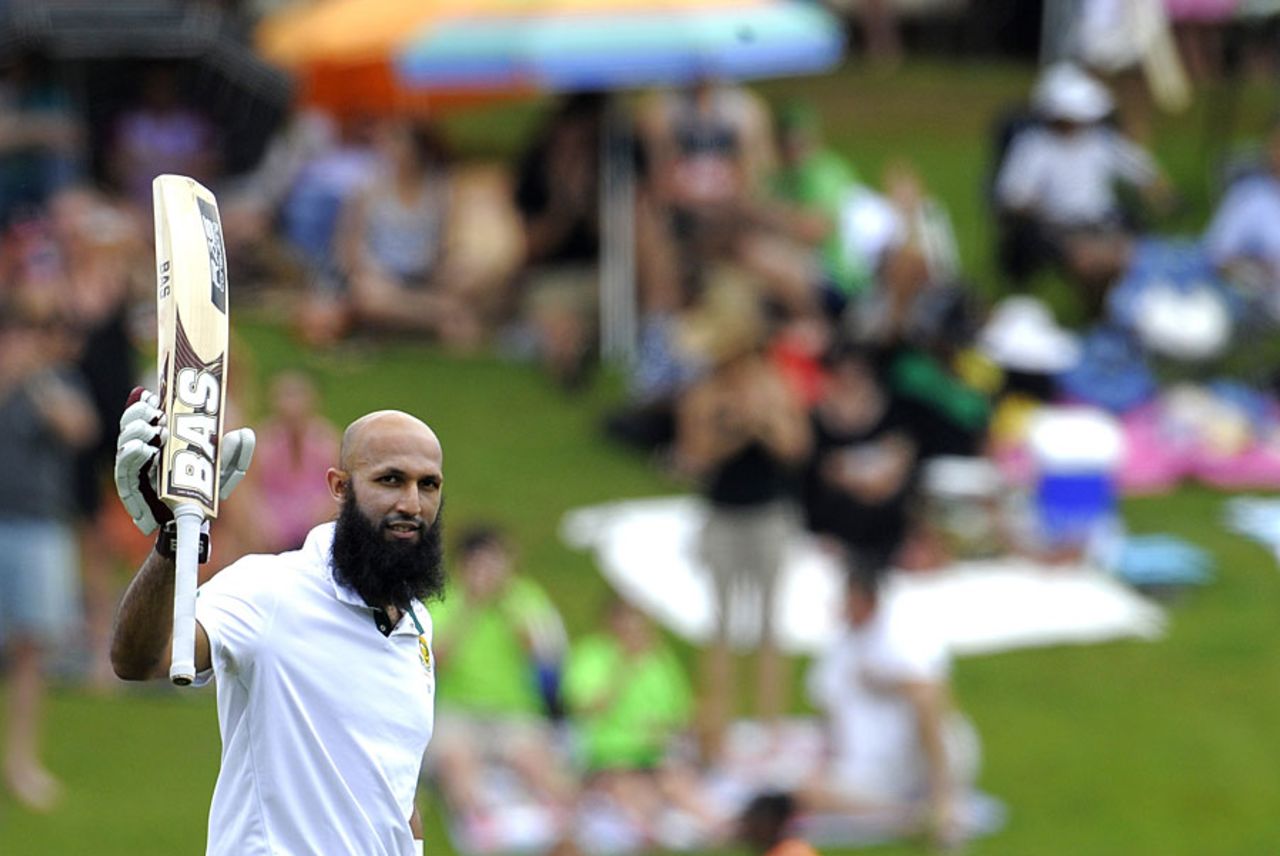 Hashim Amla raises his bat for his double century, South Africa v West Indies, 1st Test, Centurion, 2nd day, December 18, 2014