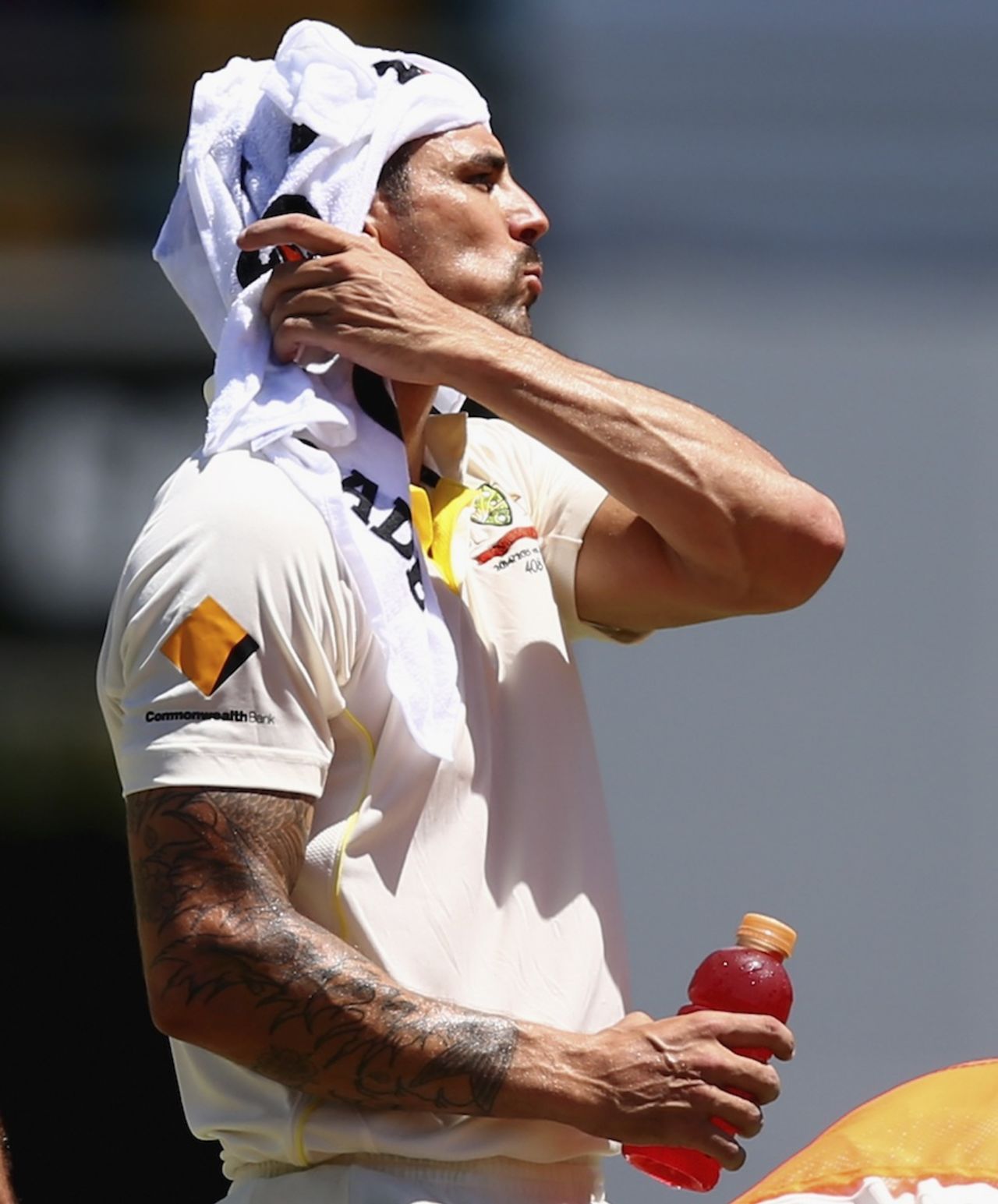 Mitchell Johnson tries to cool off, Australia v India, 2nd Test, Brisbane, 3rd day, December 19, 2014