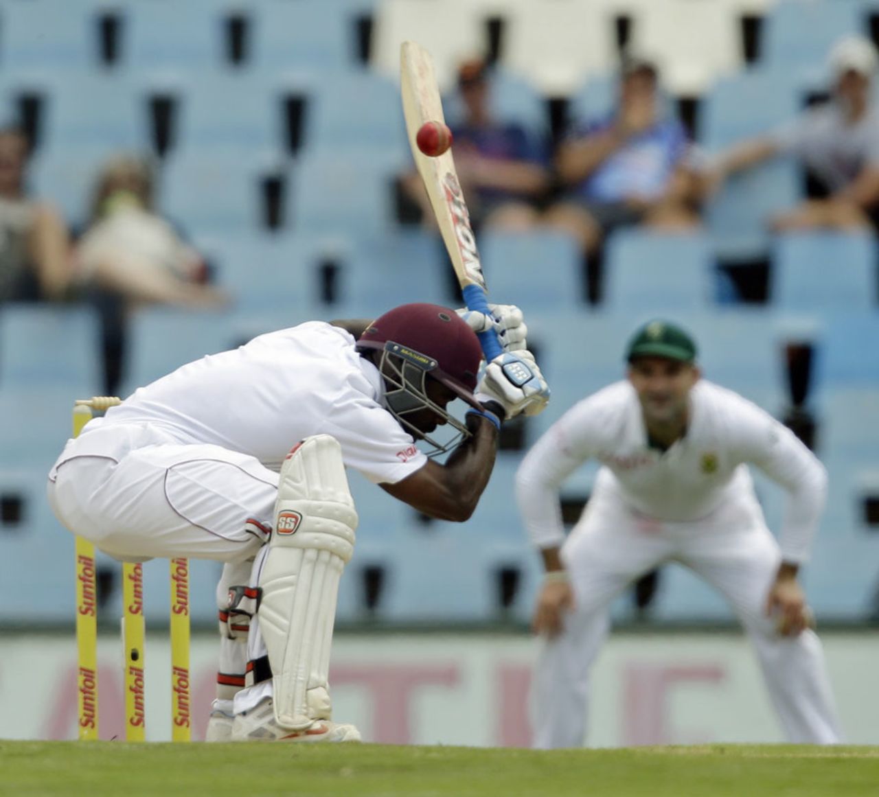 Devon Smith gets under a bouncer, South Africa v West Indies, 1st Test, Centurion, 3rd day, December 19, 2014