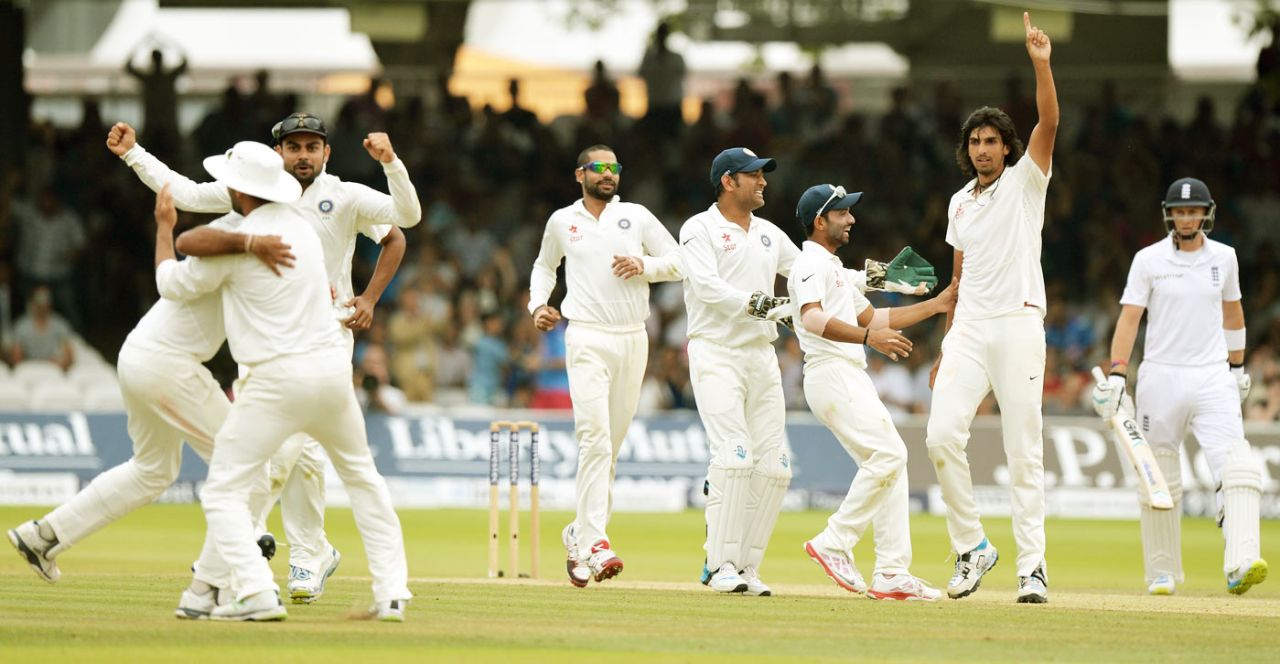 India celebrate the wicket of Ben Stokes, England v India, 2nd Investec Test, Lord's, 5th day, July 21, 2014