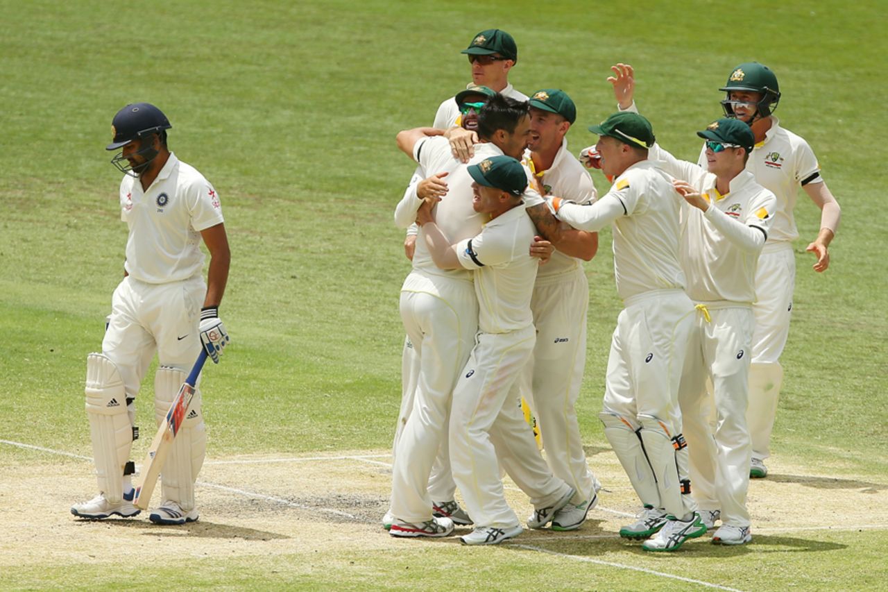 Australia celebrate Rohit Sharma's wicket, Australia v India, 2nd Test, Brisbane, 4th day, December 20, 2014
