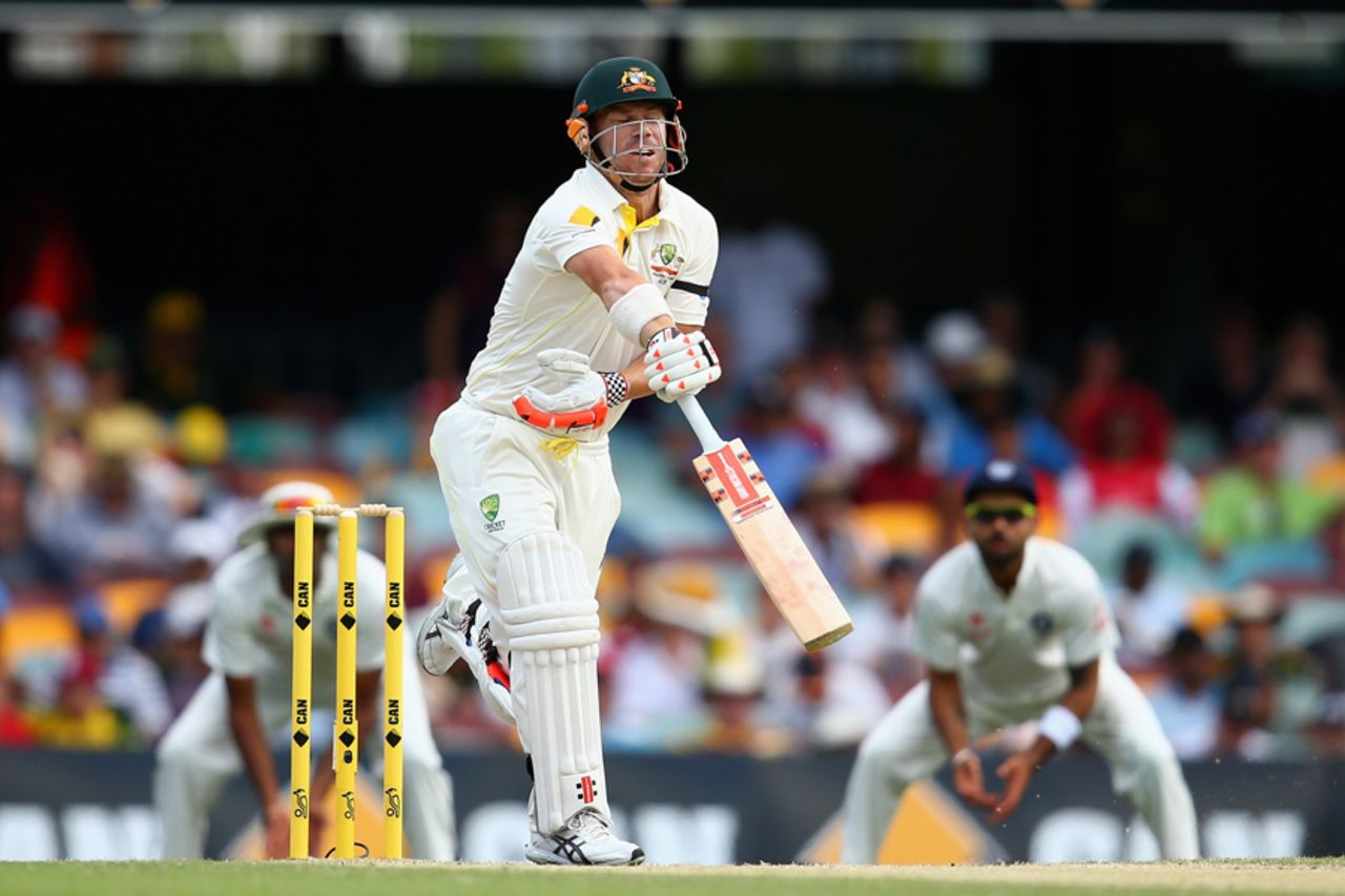 David Warner was hit on the glove by Ishant Sharma, Australia v India, 2nd Test, Brisbane, 4th day, December 20, 2014