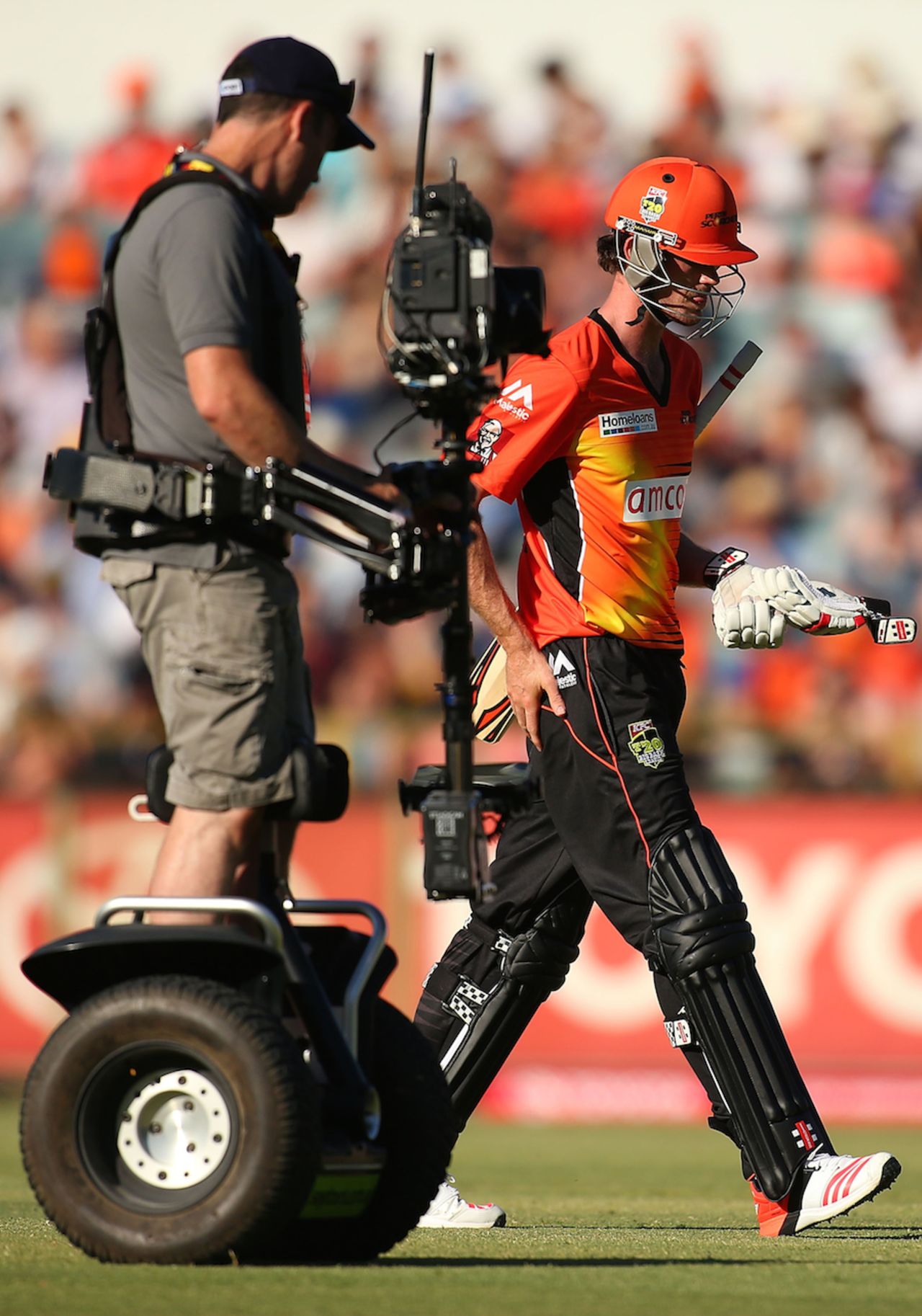 Ashton Turner is followed by a cameraman on a segway, Perth Scorchers v Adelaide Strikers, Big Bash League 2014-15, Perth, December 22, 2014