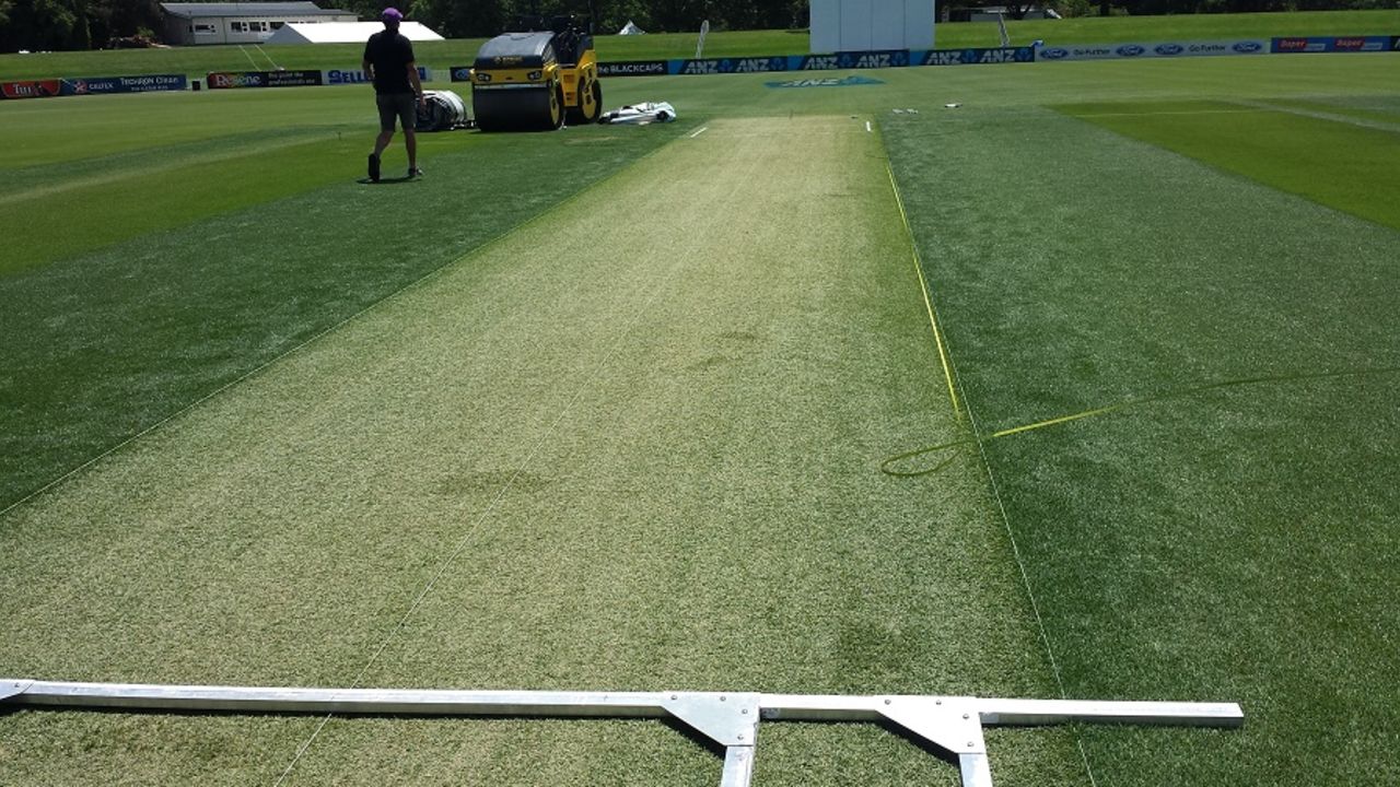 A green Hagley Oval pitch two days out from Boxing day, Christchurch, December 24, 2014