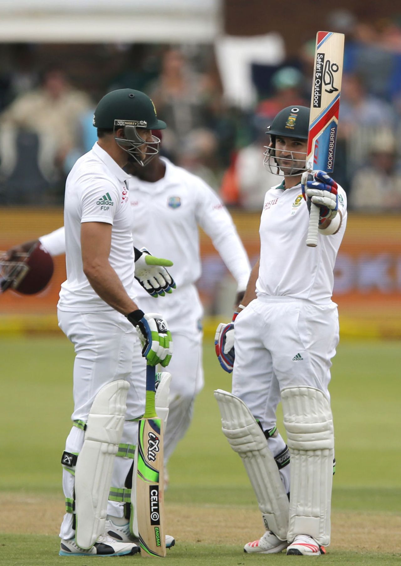 Dean Elgar acknowledges the crowd after reaching his fifty, South Africa v West Indies, 2nd Test, Port Elizabeth, 1st day, December 26, 2014