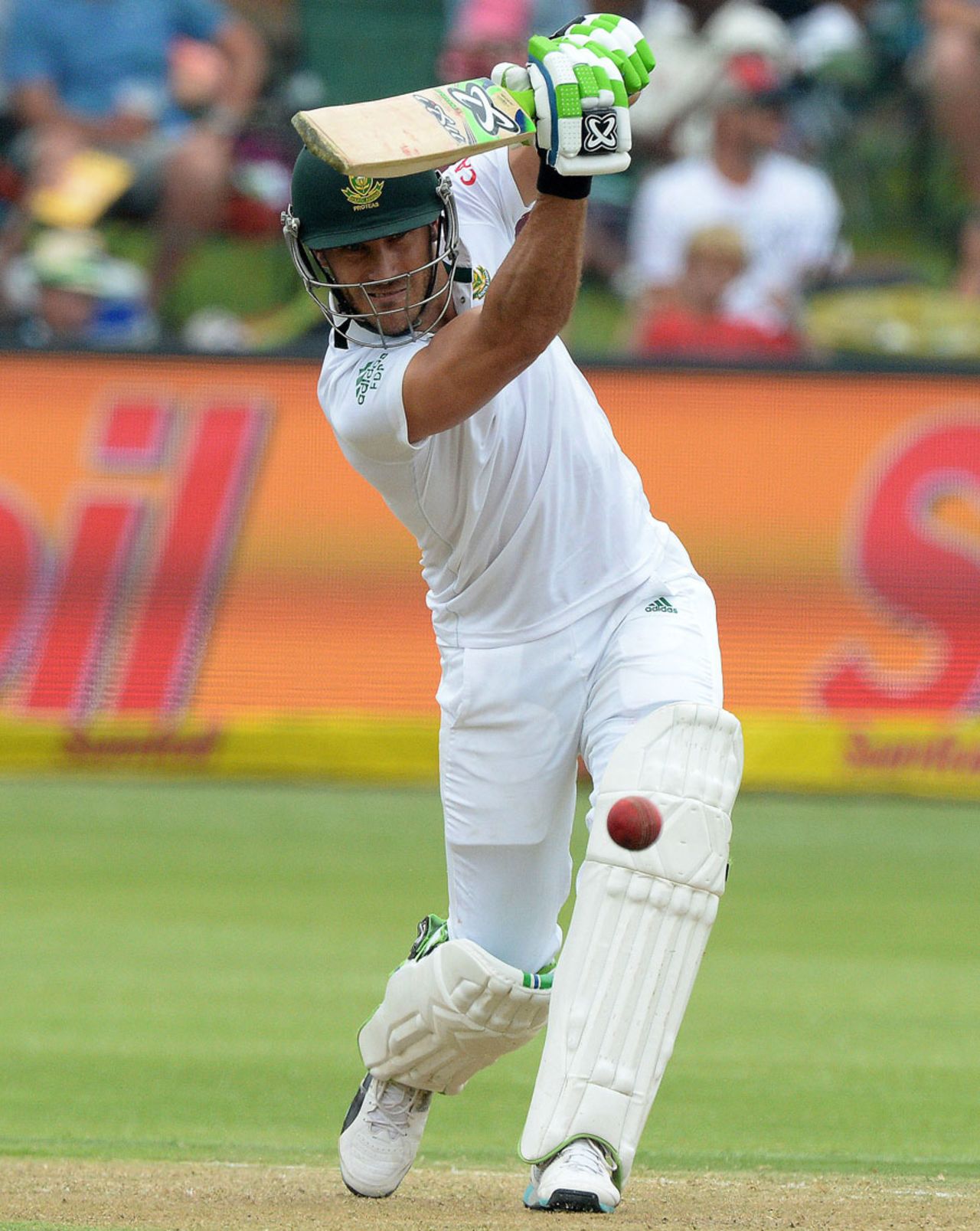 Faf du Plessis punches down the ground, South Africa v West Indies, 2nd Test, Port Elizabeth, 1st day, December 26, 2014