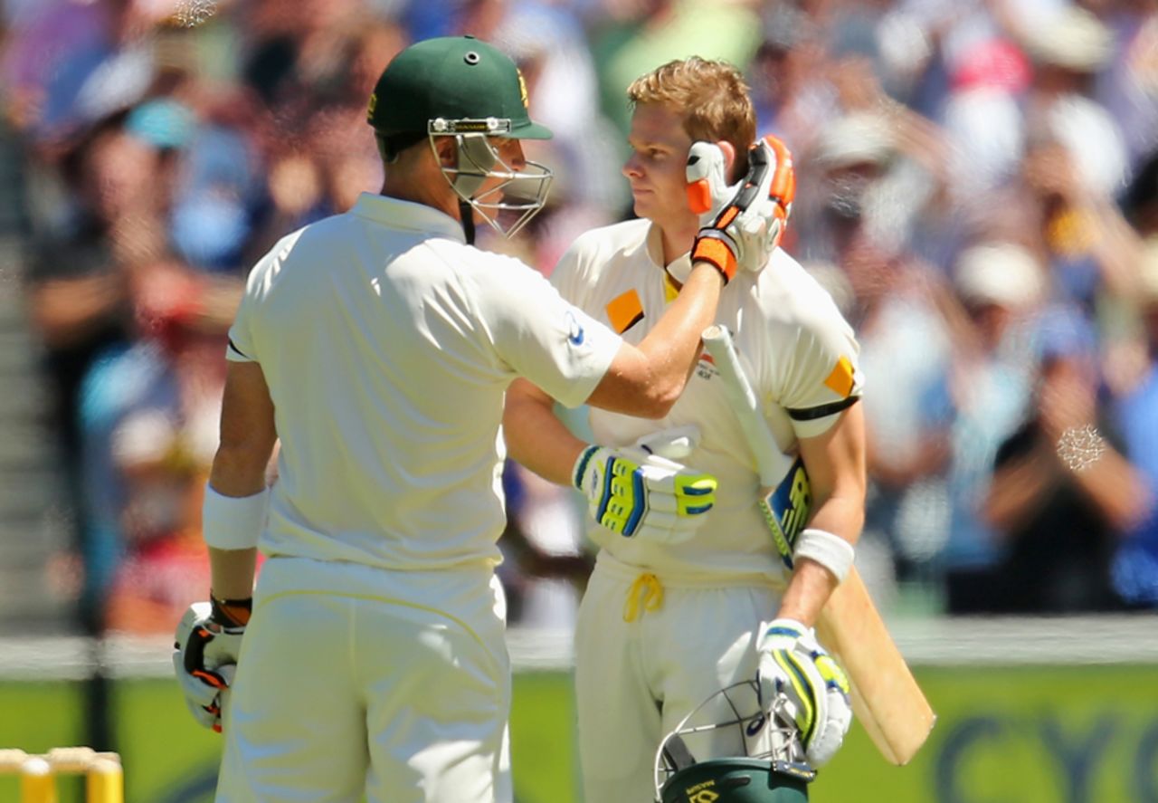 Brad Haddin and Steven Smith added 110 runs in partnership, Australia v India, 3rd Test, Melbourne, 2nd day, December 27, 2014