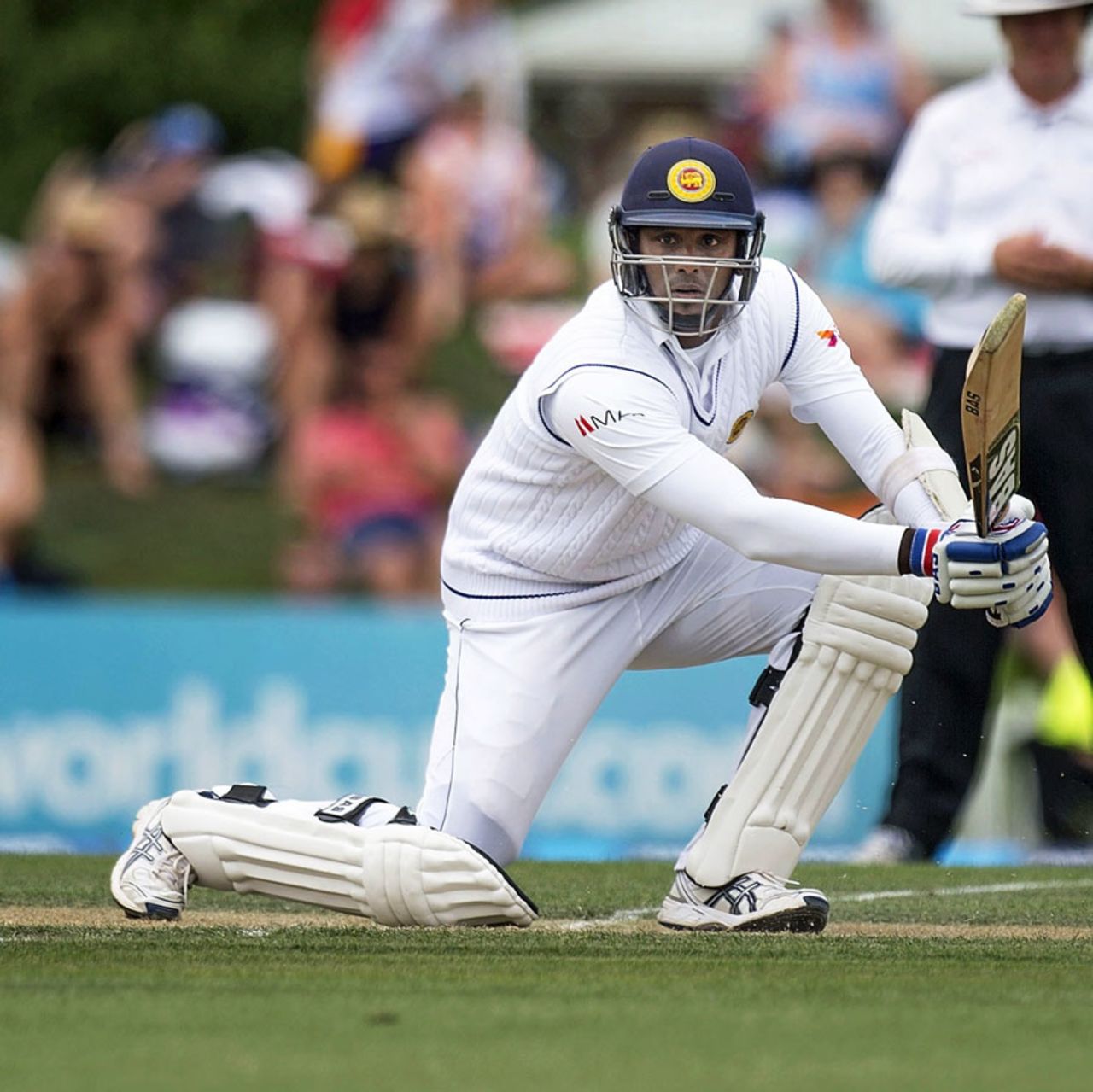 Angelo Mathews plays a drive through the off side during his knock of 50, New Zealand v Sri Lanka, 1st Test, Christchurch, 2nd day, December 27, 2014