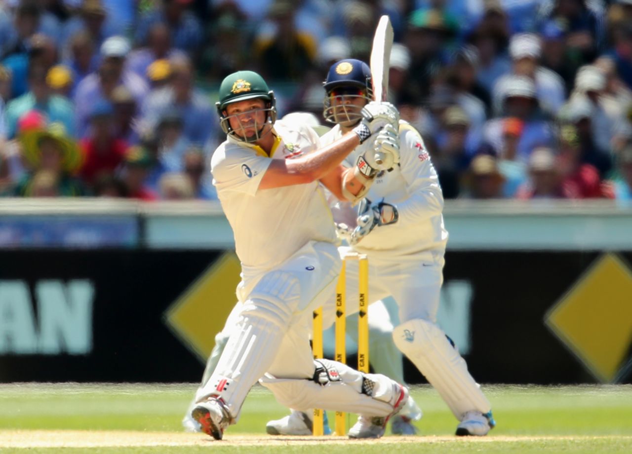 Ryan Harris powers one away on the way to his Test best, Australia v India, 3rd Test, Melbourne, 2nd day, December 27, 2014