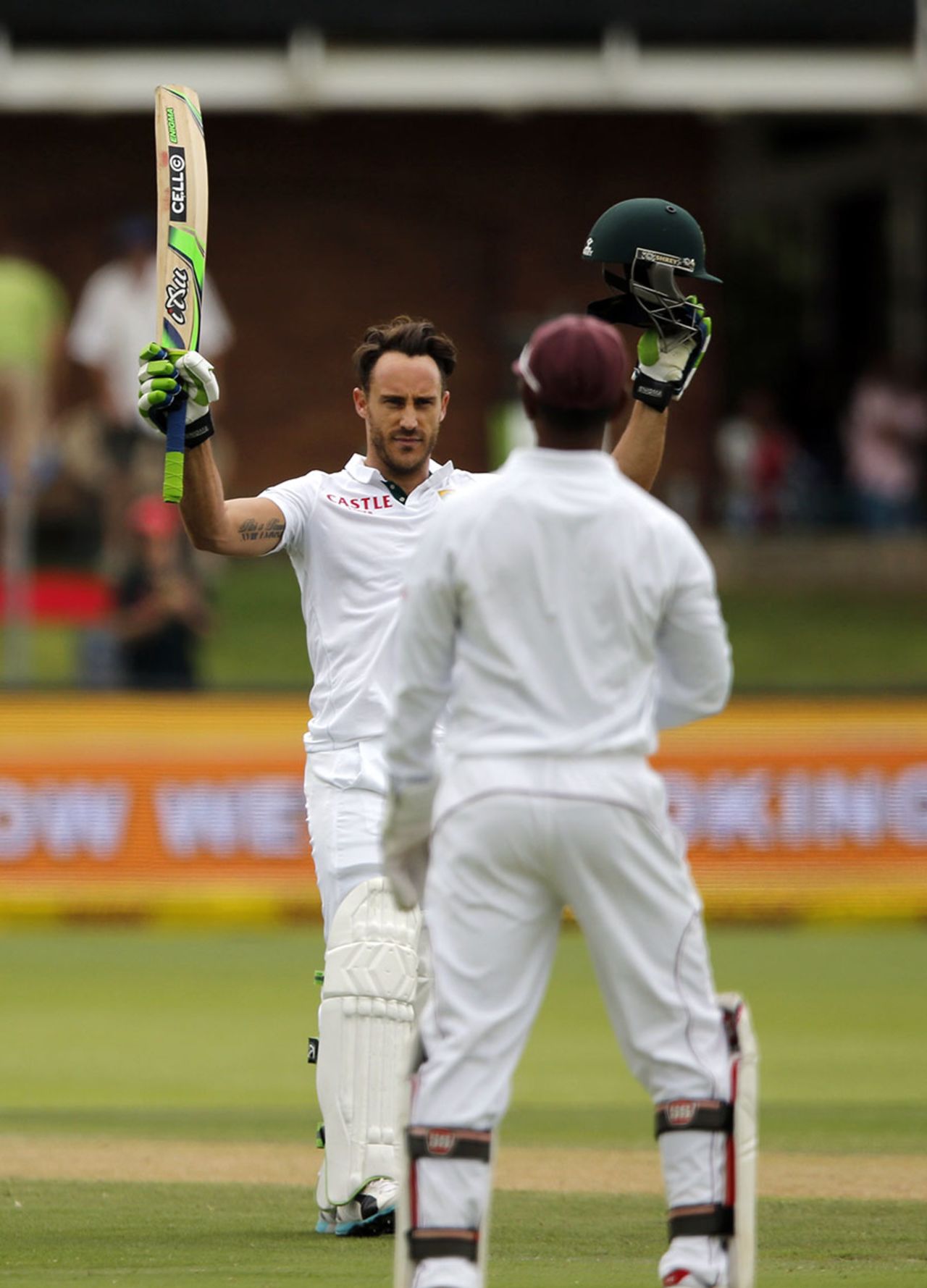 Faf du Plessis reached his century off the first ball of the morning, South Africa v West Indies, 2nd Test, Port Elizabeth, 2nd day, December 27, 2014