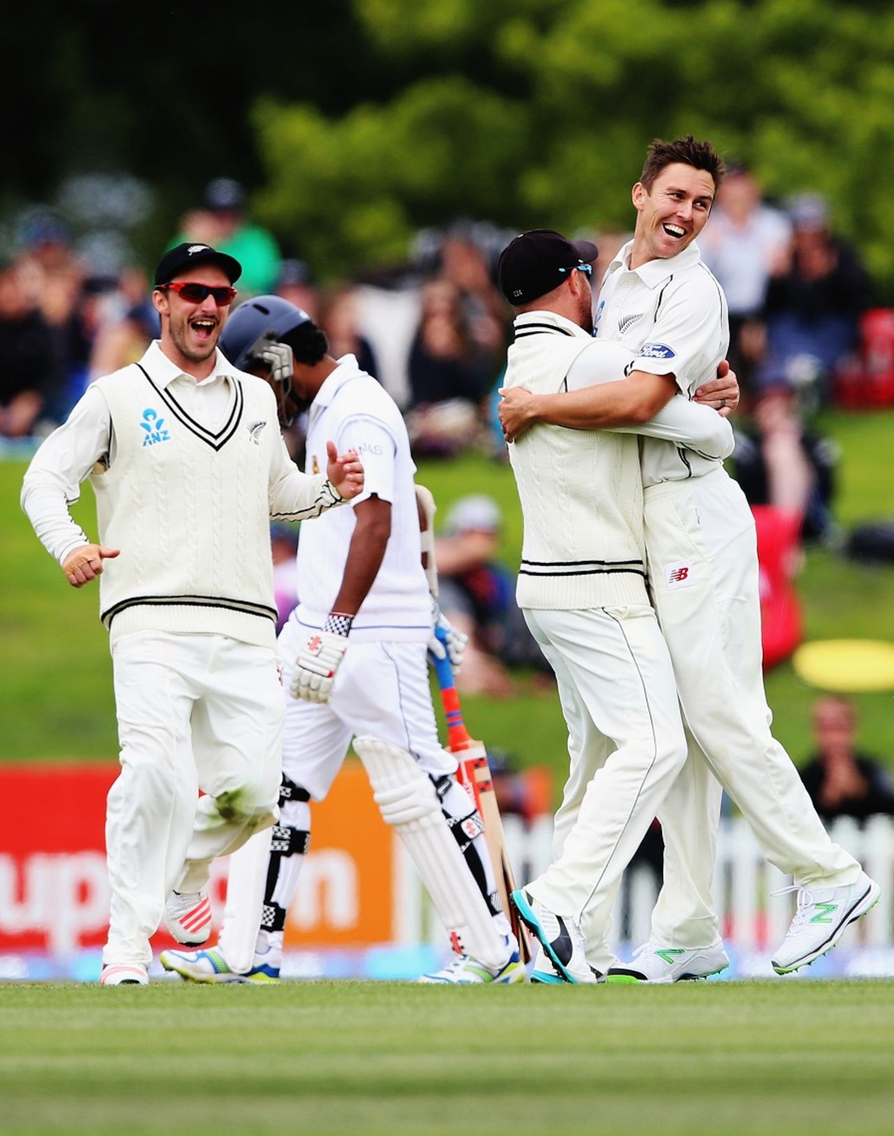 Trent Boult dismissed Kumar Sangakkara for a second time in the Test, New Zealand v Sri Lanka, 1st Test, Christchurch, 3rd day, December 28, 2014