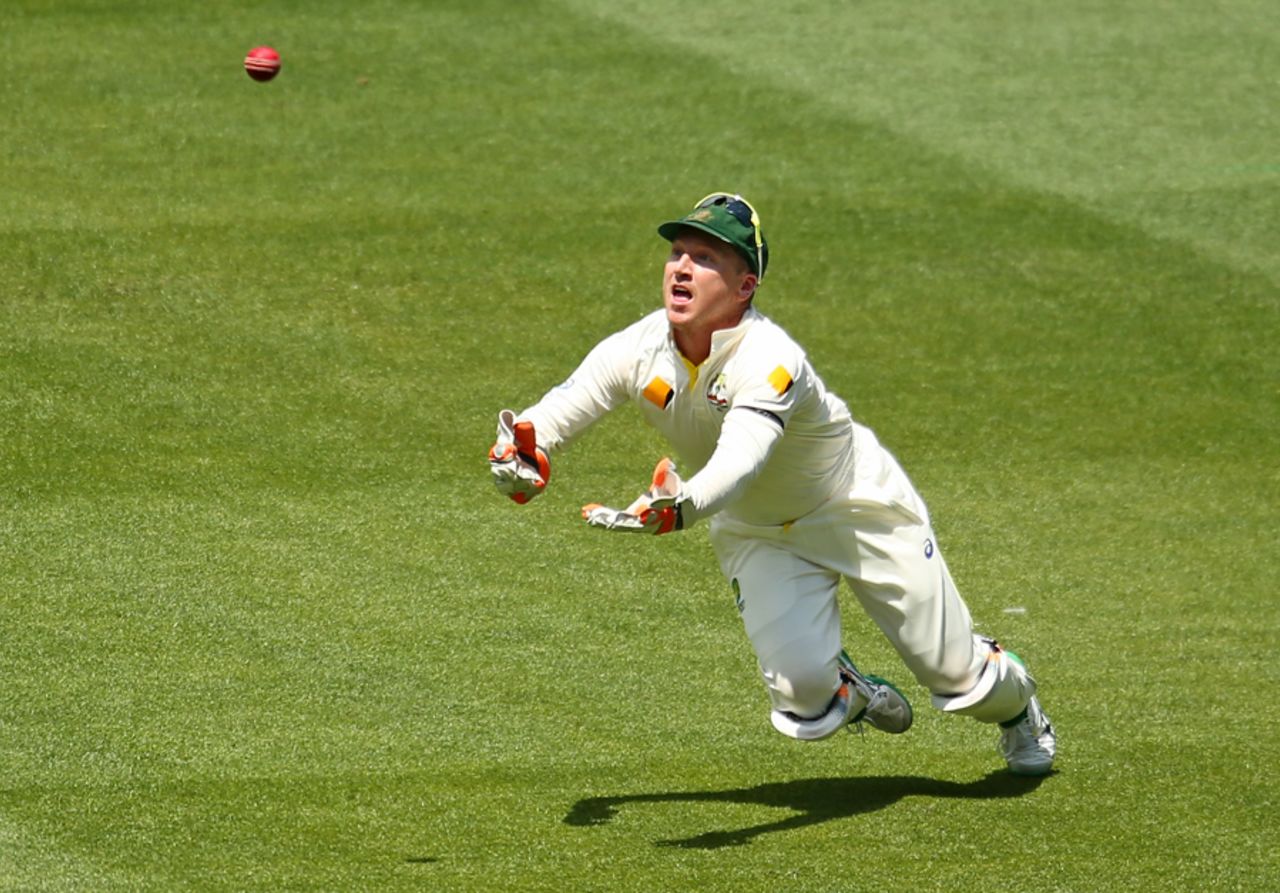 Brad Haddin was not able to reach a top edge from Virat Kohli, Australia v India, 3rd Test, Melbourne, 3rd day, December 28, 2014