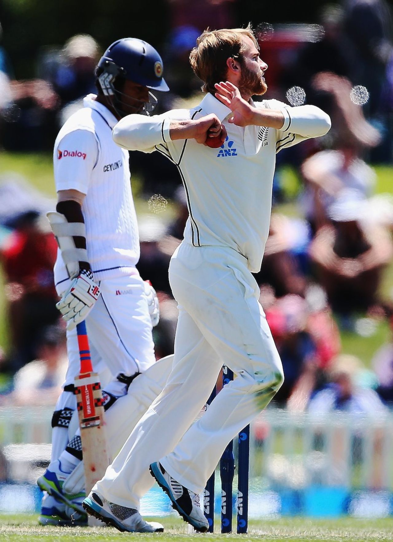 Kane Williamson bowls after having had his action cleared, New Zealand v Sri Lanka, 1st Test, Christchurch, 3rd day, December 28, 2014