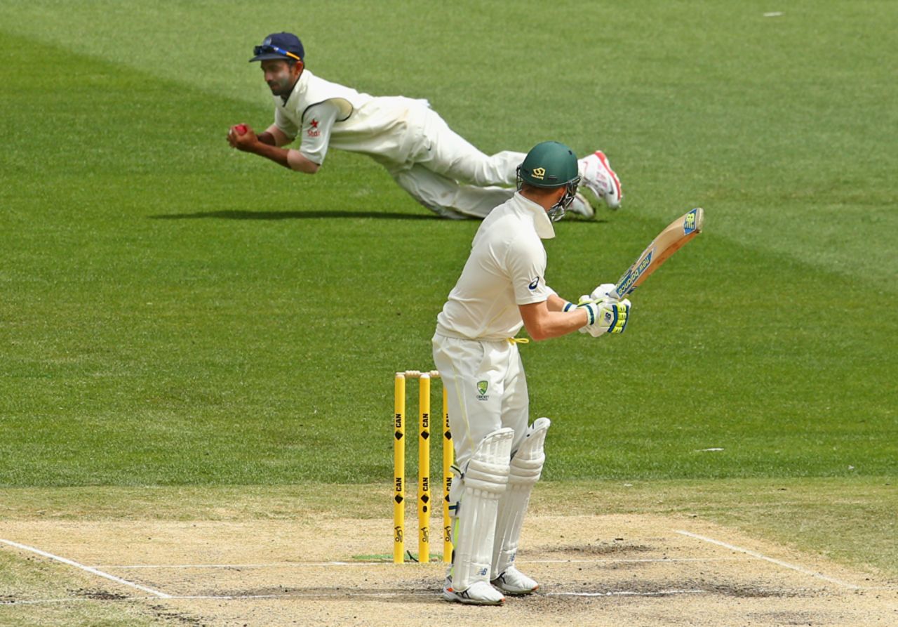 Ajinkya Rahane took a fine catch at leg slip to get rid of Steven Smith, Australia v India, 3rd Test, Melbourne, 4th day, December 29, 2014