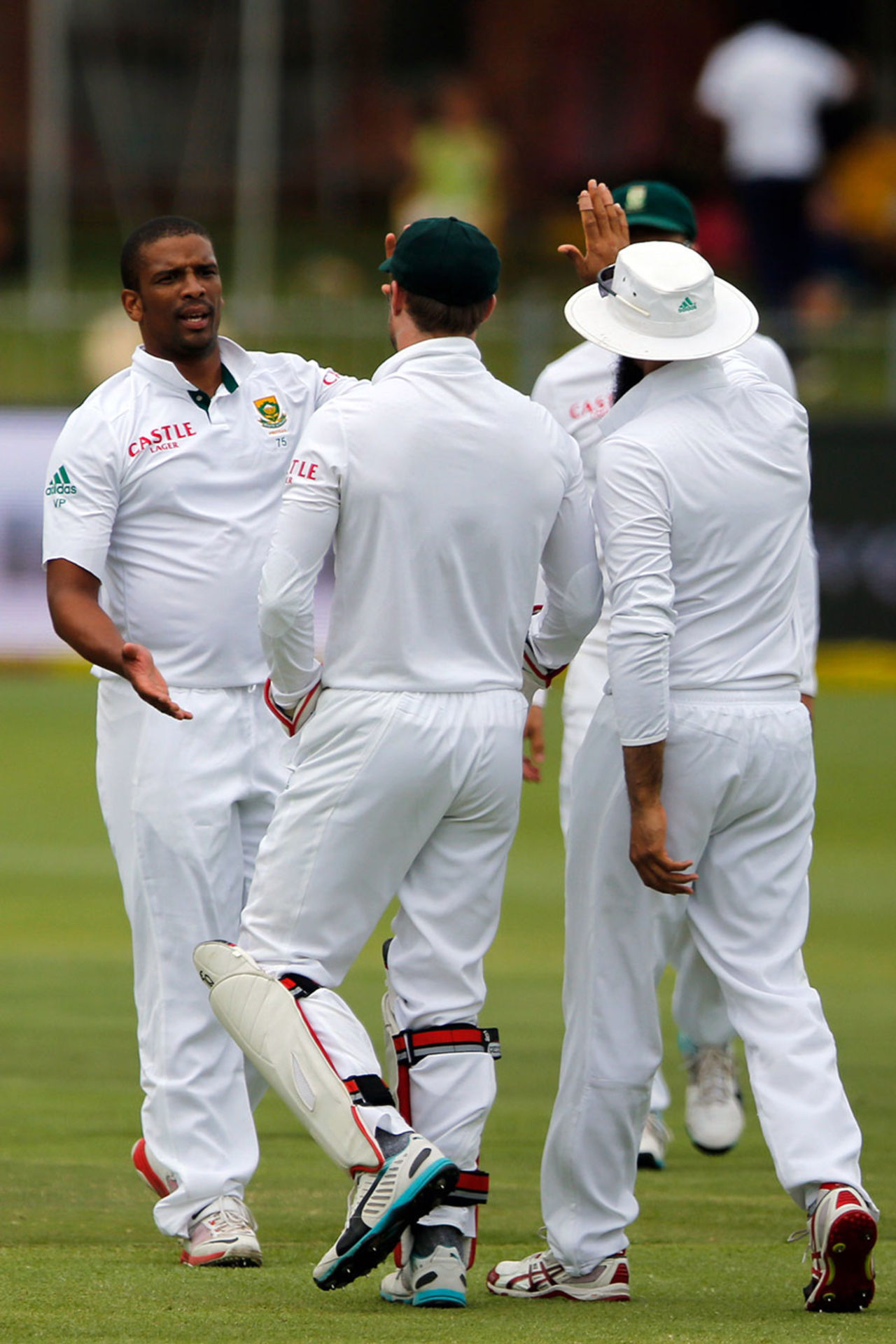 South Africa celebrate after Vernon Philander dismisses Marlon Samuels, South Africa v West Indies, 2nd Test, Port Elizabeth, 4th day, December 29, 2014