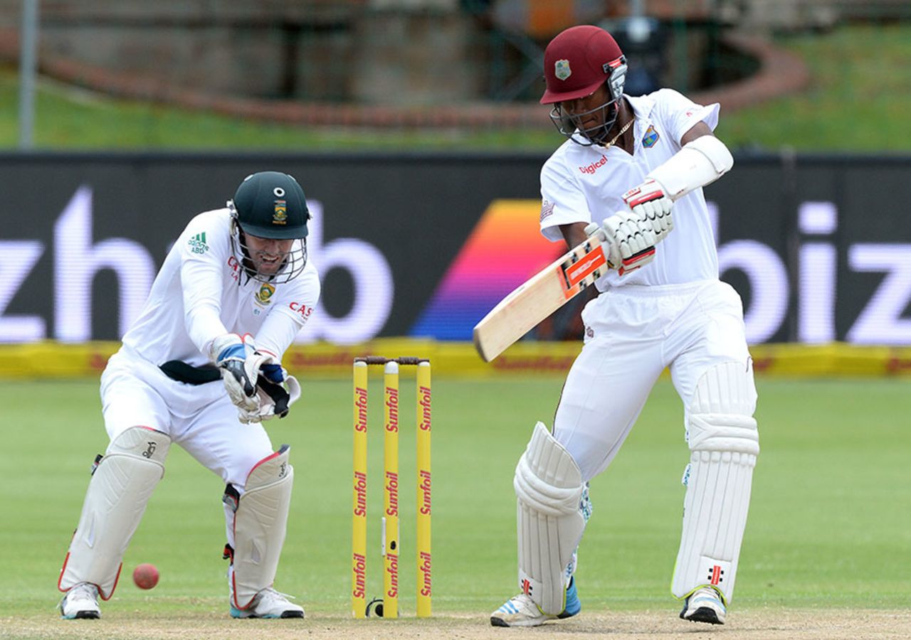 Kraigg Brathwaite rocks back to cut, South Africa v West Indies, 2nd Test, Port Elizabeth, 4th day, December 29, 2014