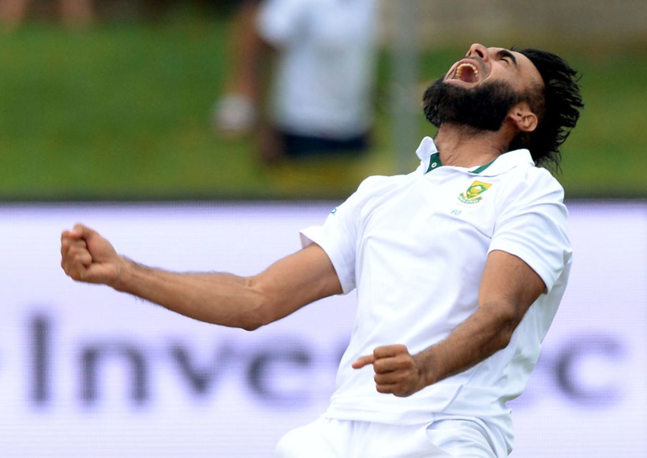 Imran Tahir picked up three wickets in quick succession, South Africa v West Indies, 2nd Test, Port Elizabeth, 4th day, December 29, 2014