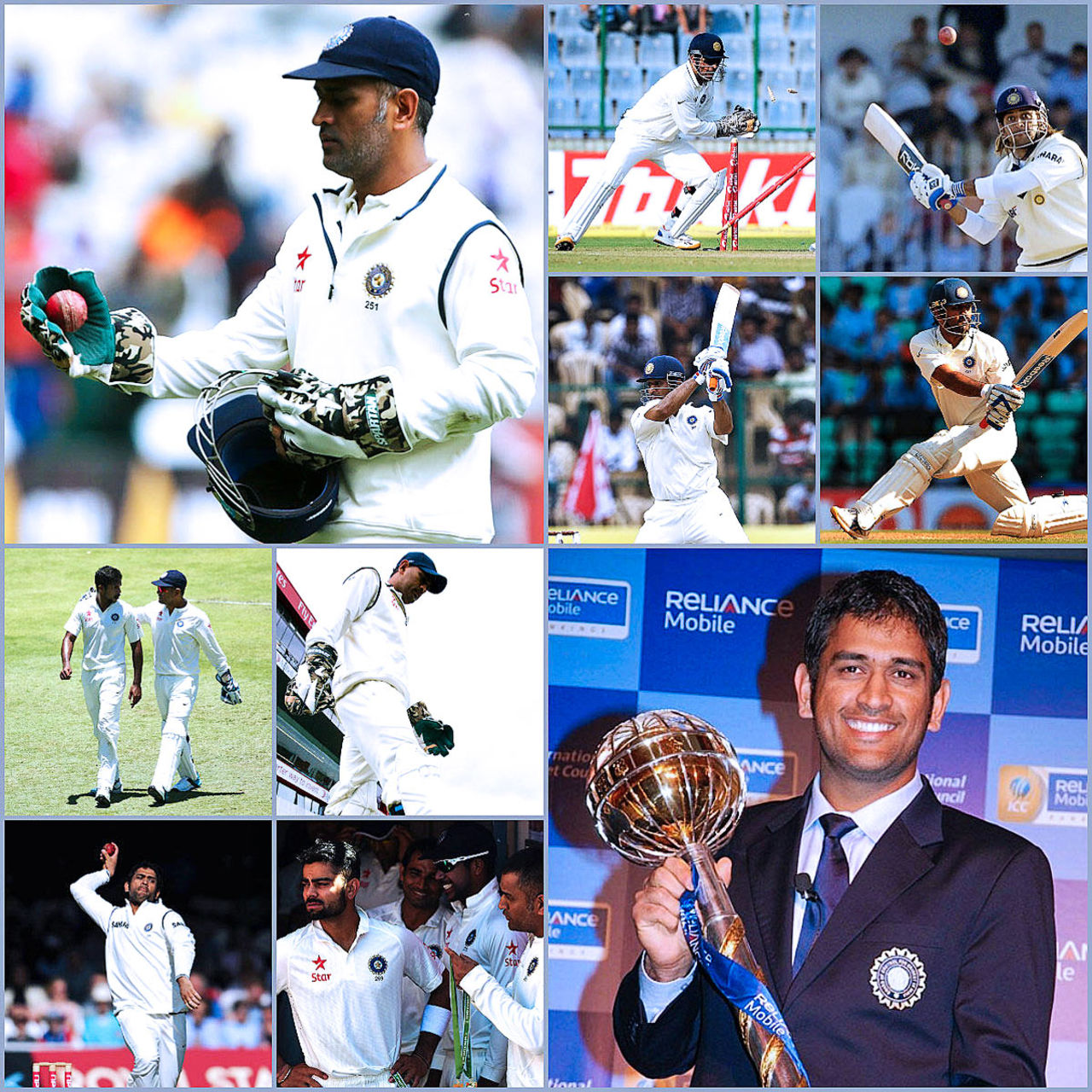 MS Dhoni collage for Test timeline