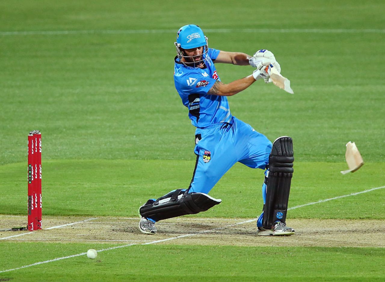 New bat, please: Jono Dean's power proved too much for his piece of willow, Adelaide Strikers v Hobart Hurricanes, Big Bash League, Adelaide, December 31, 2014