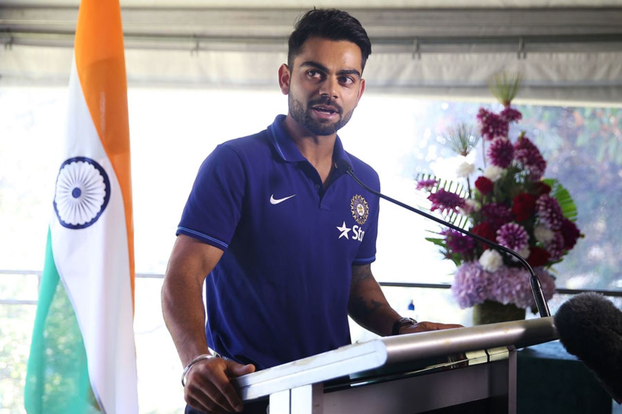 India captain Virat Kohli addresses guests during the team's visit to Kirribilli House, Sydney, January 1, 2015