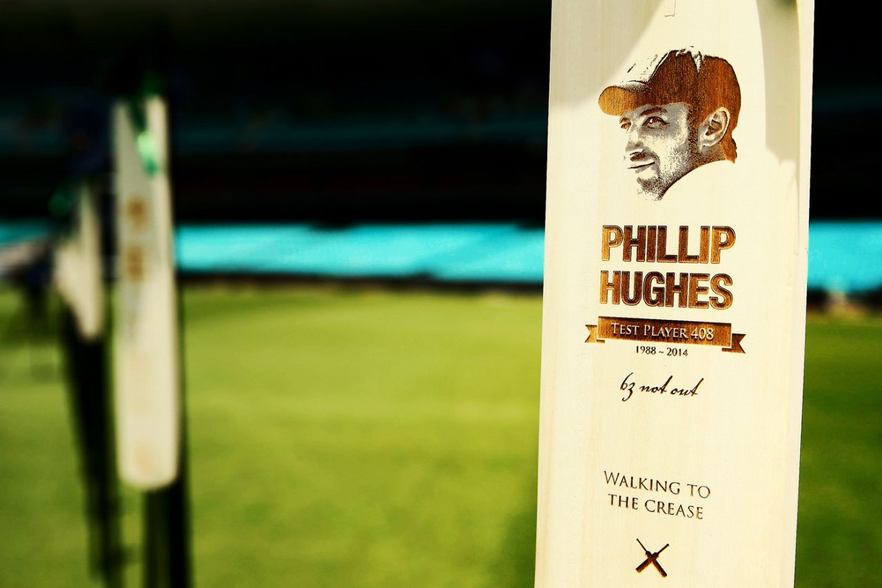 Sixty-three bats are displayed at the SCG in remembrance of Phillip Hughes, Sydney, December 3, 2014
