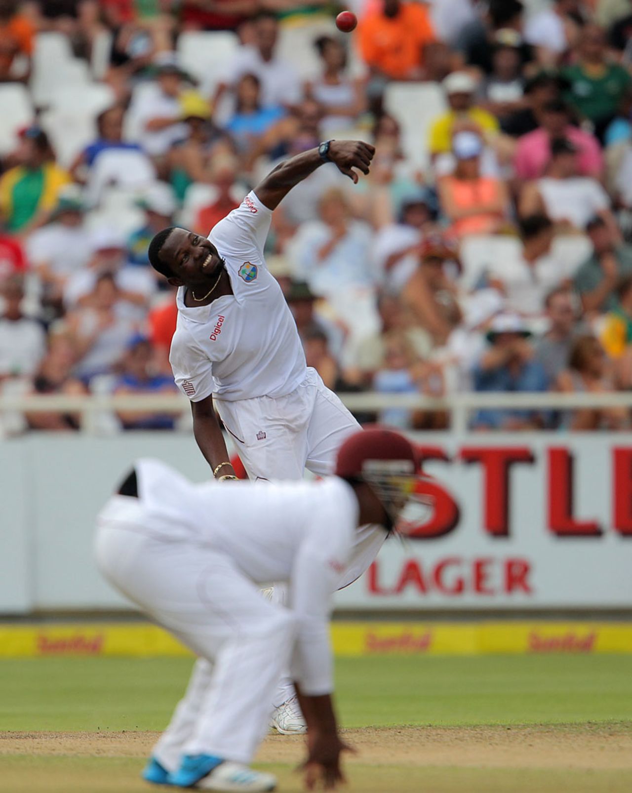 Sulieman Benn put in a long stint at the bowling crease, South Africa v West Indies, 3rd Test, Cape Town, 2nd day, January 3, 2015
