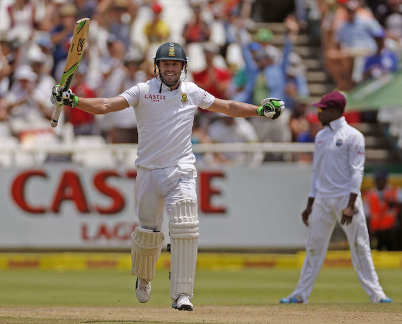 AB de Villiers is all smiles after bringing up his century, South Africa v West Indies, 3rd Test, Cape Town, 3rd day, January 4, 2015