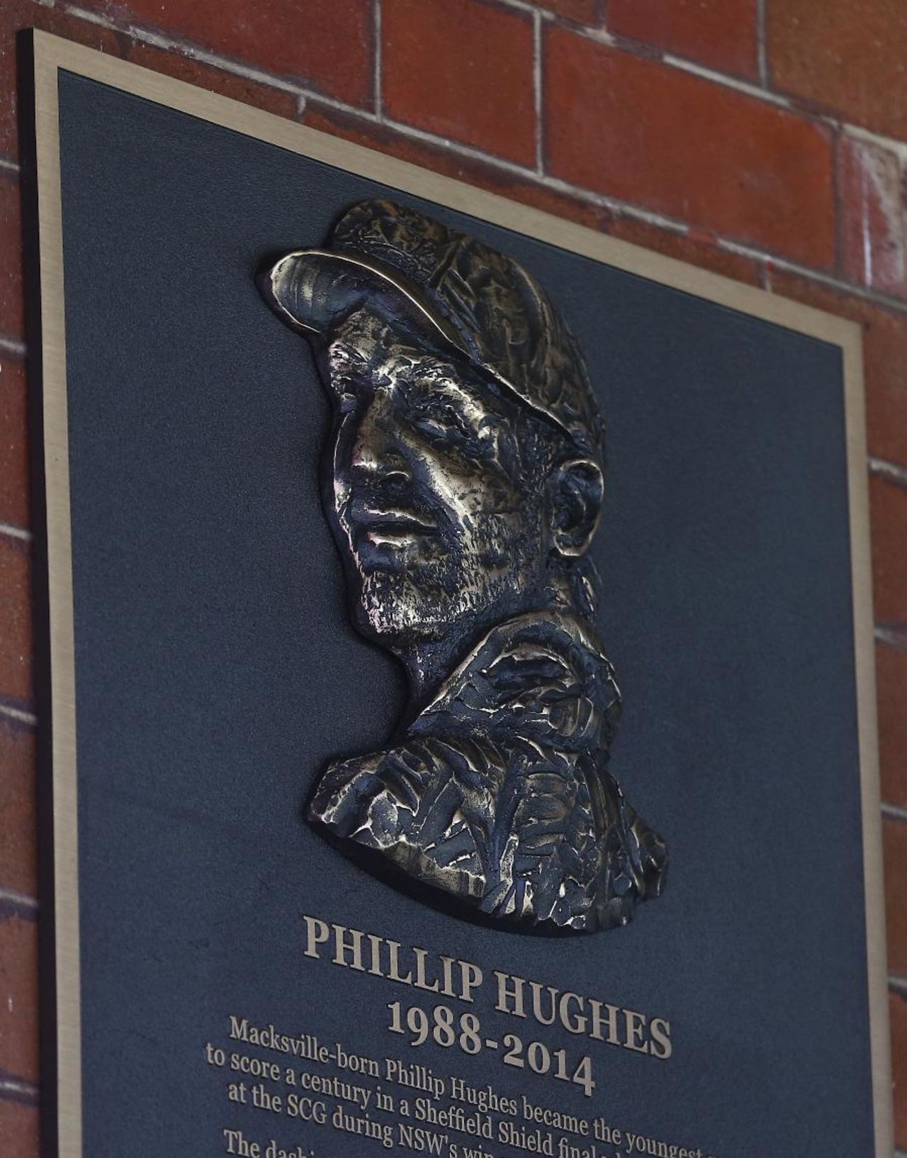 A memorial plaque for Phillip Hughes has been installed at the SCG, Sydney, January 5, 2015