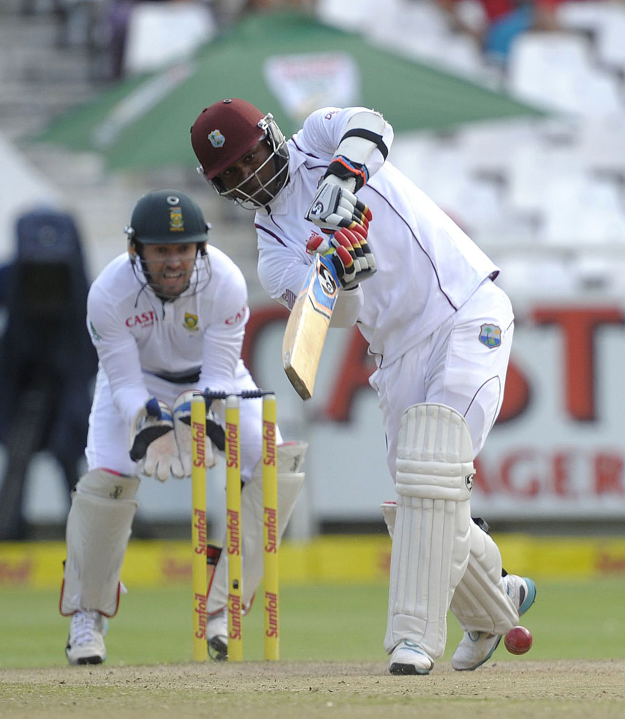 Marlon Samuels regularly used his feet to Simon Harmer, South Africa v West Indies, 3rd Test, Cape Town, 4th day, January 5, 2014
