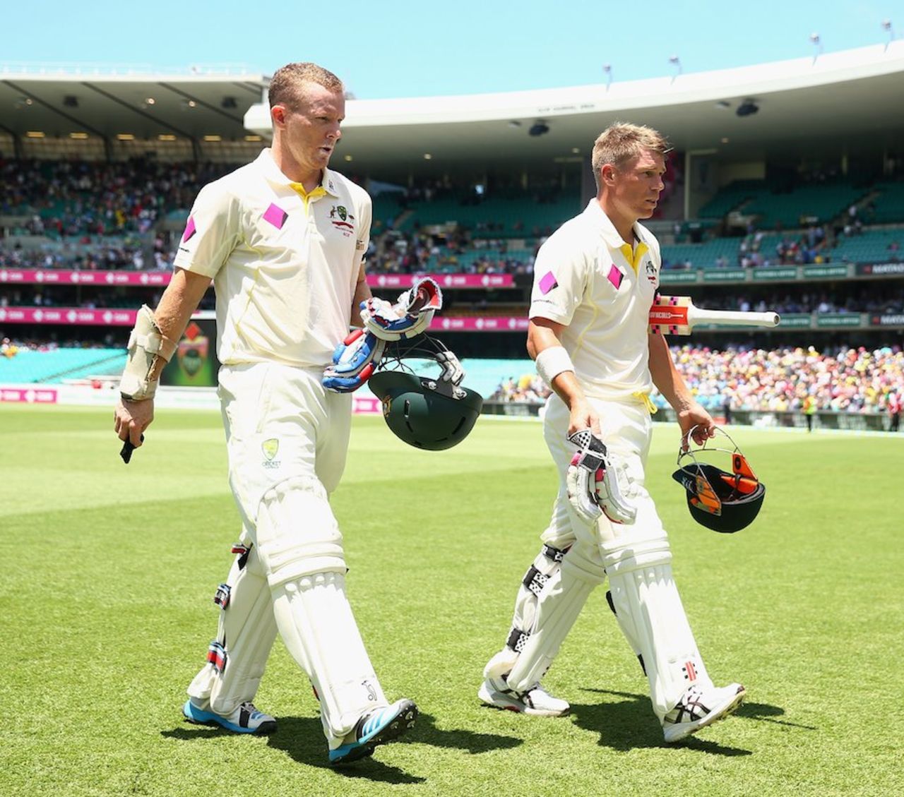 David Warner and Chris Rogers had their first century stand of the series, Australia v India, 4th Test, Sydney, 1st day, January 6, 2015