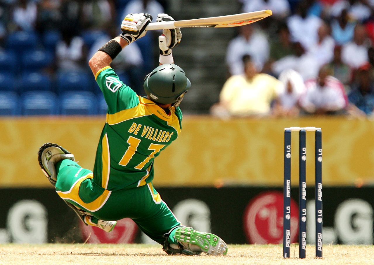 AB de Villiers plays an outrageous shot, South Africa v West Indies, Super Eights, Grenada, April 10, 2007