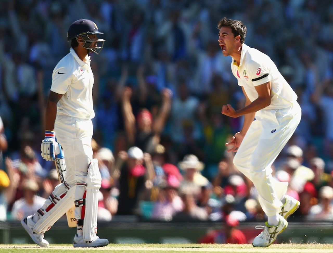 Mitchell Starc gives M Vijay a send-off, Australia v India, 4th Test, Sydney, 2nd day, January 7, 2015
