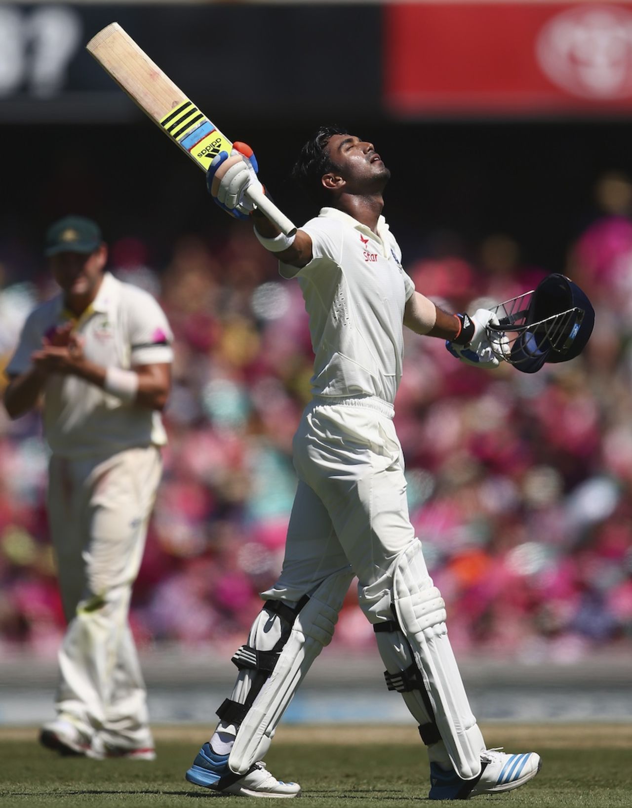 KL Rahul celebrates his maiden Test hundred, Australia v India, 4th Test, Sydney, 3rd day, January 8, 2015
