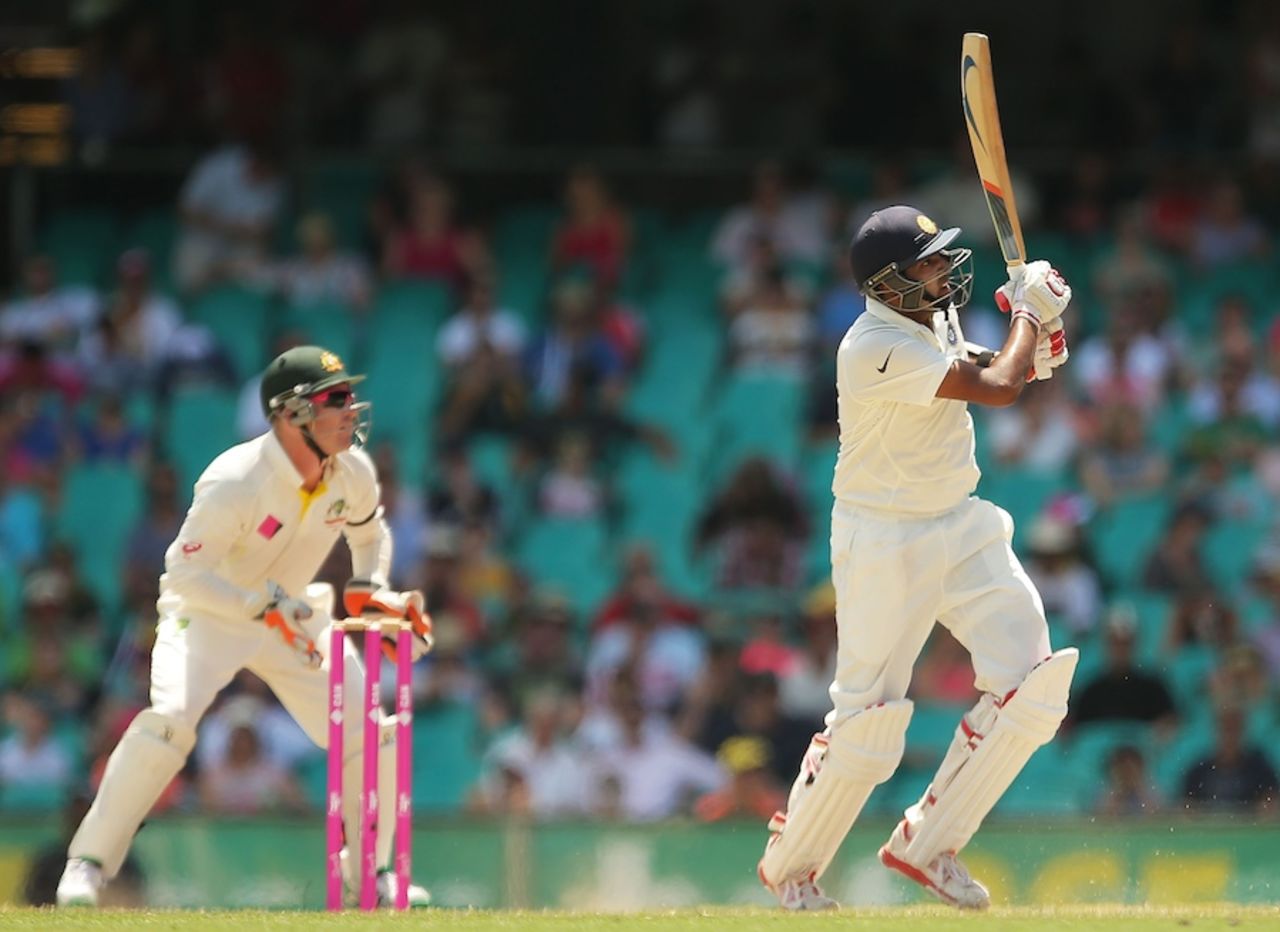 R Ashwin hits on the leg side, Australia v India, 4th Test, Sydney, 4th day, January 9, 2015
