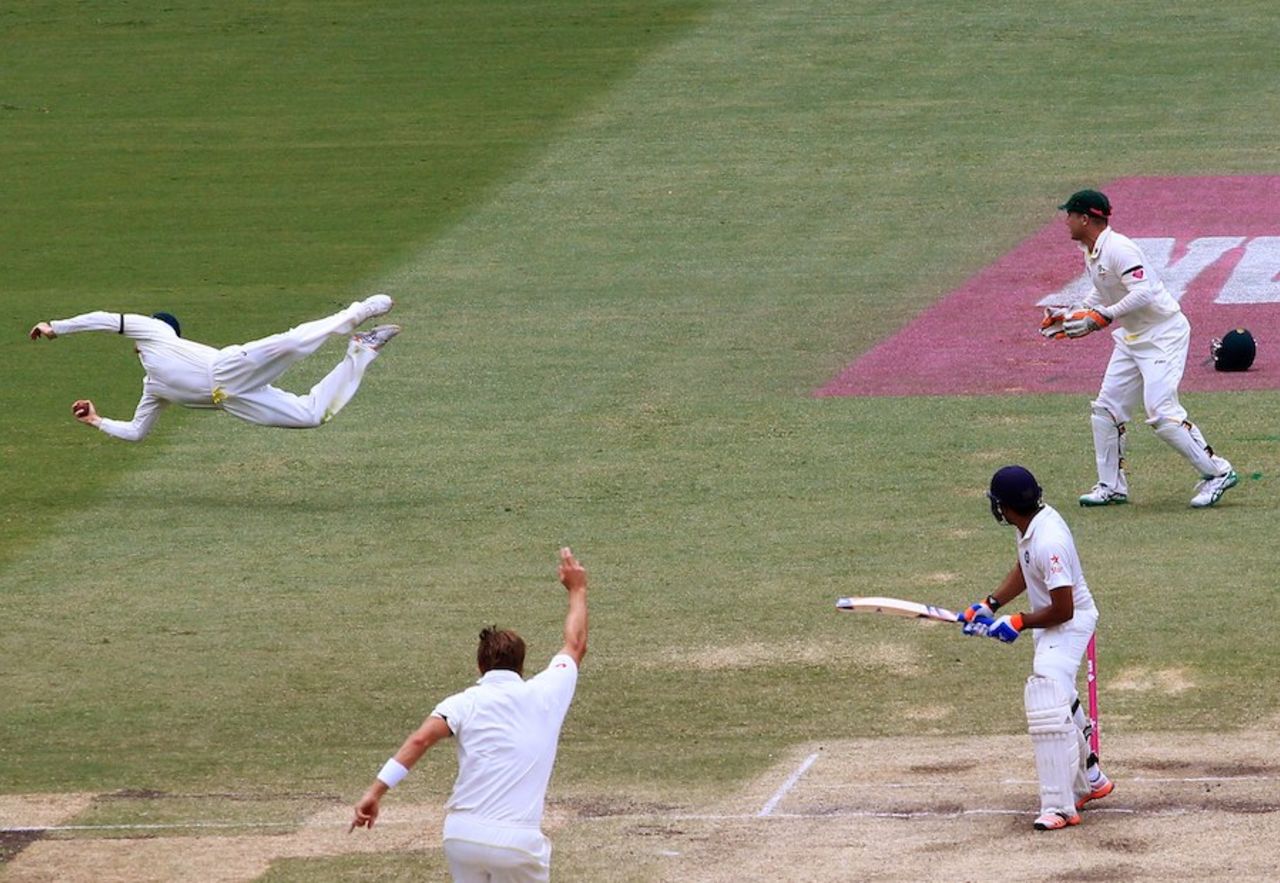 Steven Smith catches Rohit Sharma, Australia v India, 4th Test, Sydney, 5th day, January 10, 2015