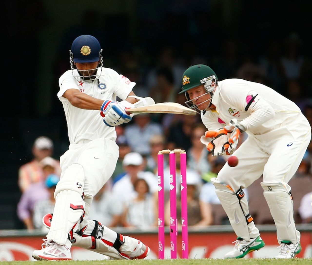 Ajinkya Rahane plays the pull, Australia v India, 4th Test, Sydney, 5th day, January 10, 2015