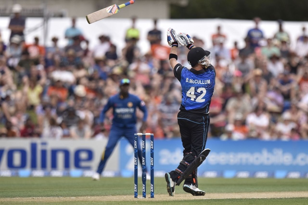 Flying off the handle: Brendon McCullum didn't hold back during a 22-ball 51, New Zealand v Sri Lanka, 1st ODI, Christchurch, January 11, 2015