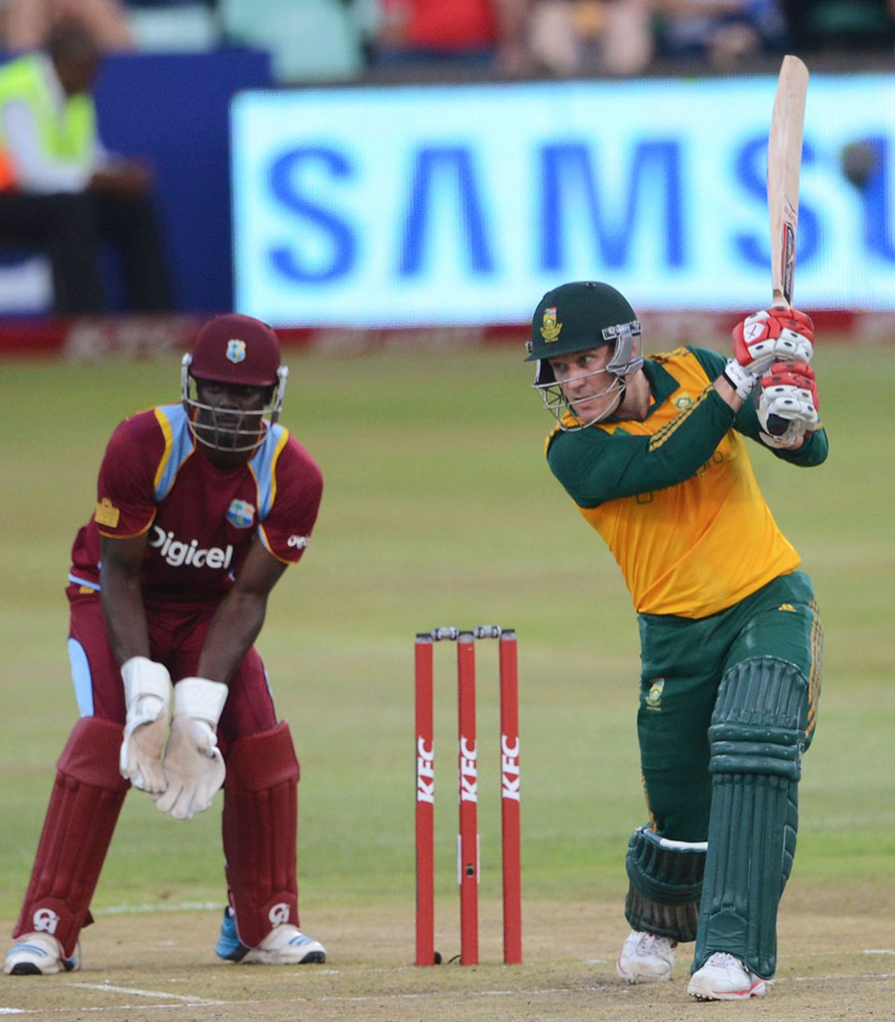 Morne van Wyk drives through the covers, South Africa v West Indies, 3rd T20, Durban, January 14. 2015