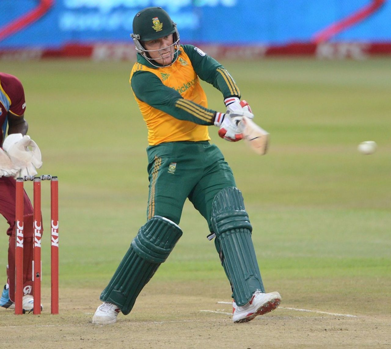 Morne van Wyk pulls during his hundred, South Africa v West Indies, 3rd T20, Durban, January 14, 2015