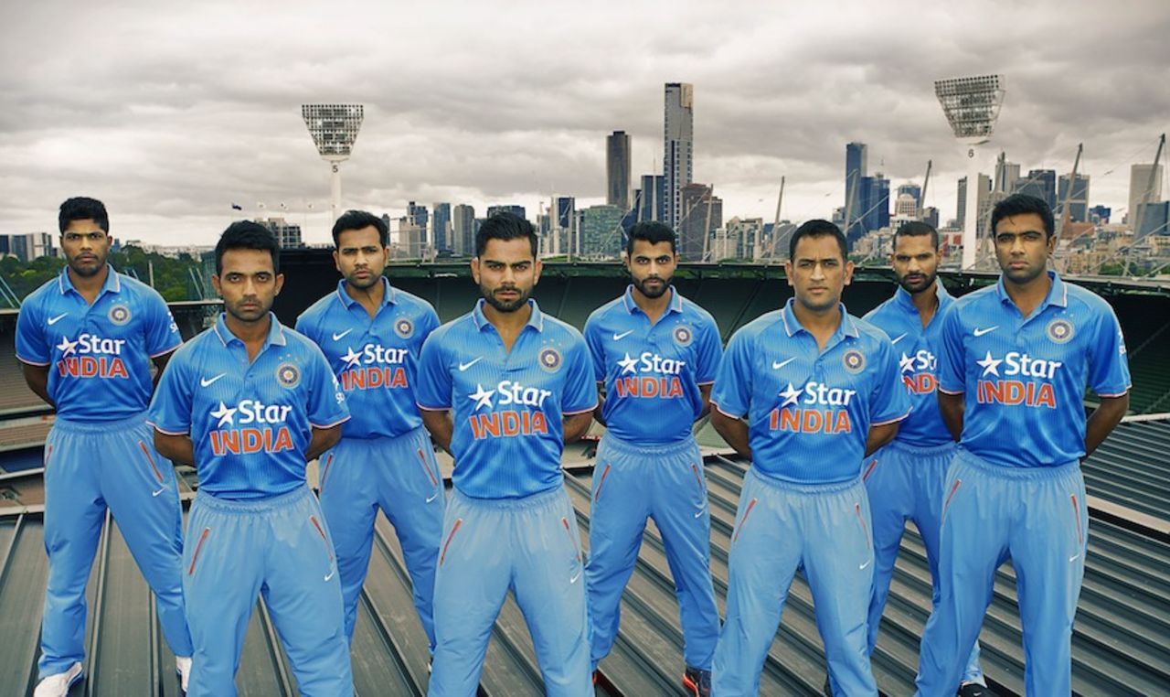The Indians on the roof of the MCG in their new ODI kit, Melbourne, January 15, 2015