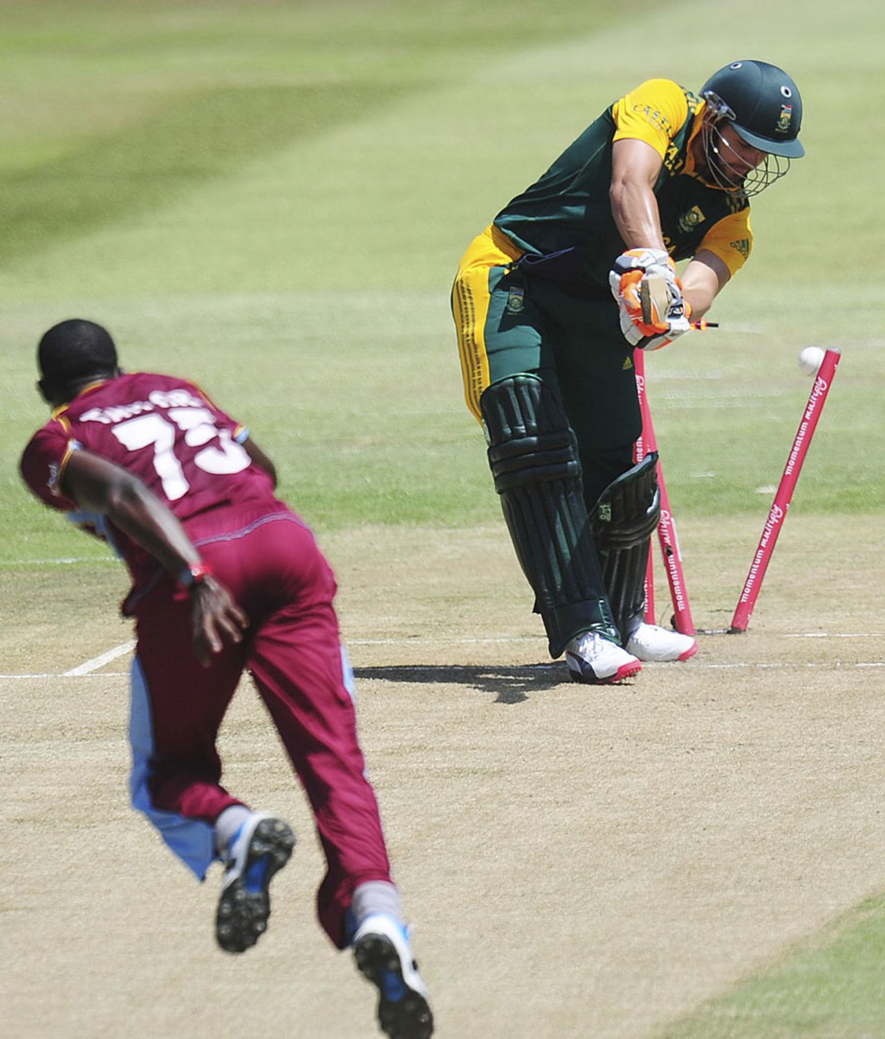 Rilee Rossouw was cleaned up by Jerome Taylor, South Africa v West Indies, 1st ODI, Durban, January 16, 2015