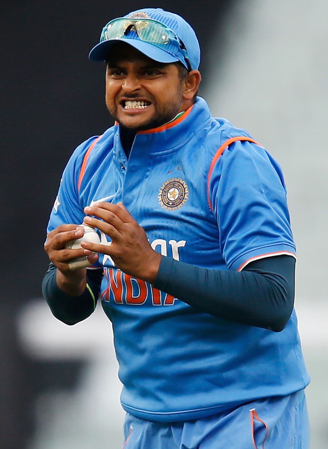 Suresh Raina celebrates after taking a catch, Australia v India, Carlton Mid Tri-series, Melbourne, January 18, 2015