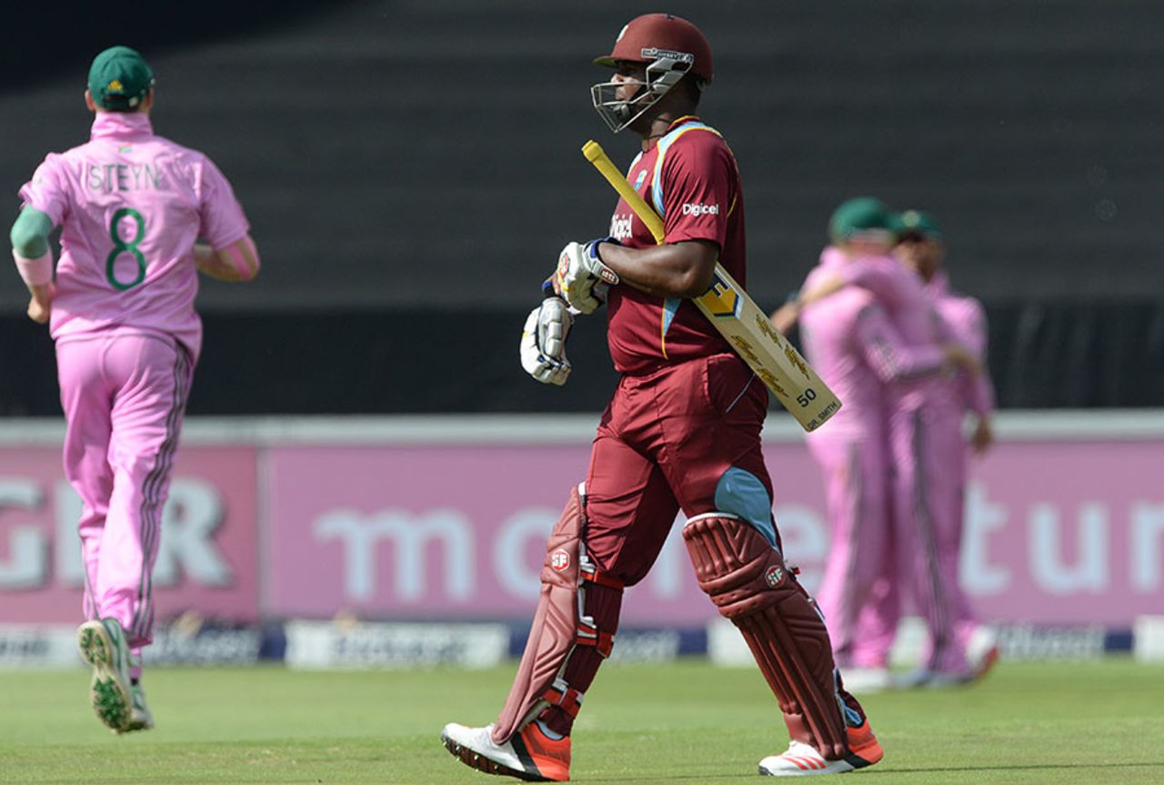 Dwayne Smith got set with 64 but failed to go on, South Africa v West Indies, 2nd ODI, Johannesburg, January 18, 2015