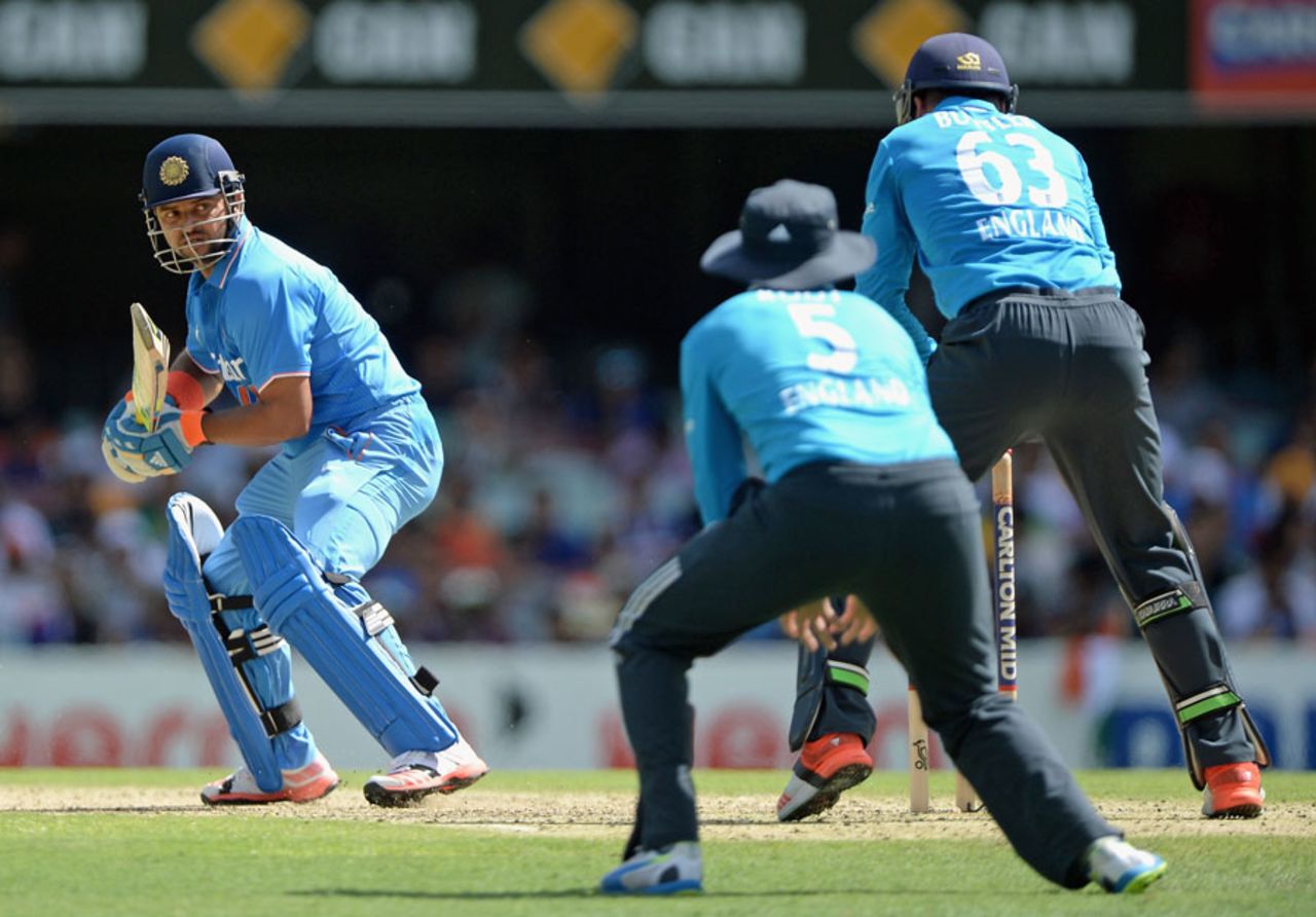 Suresh Raina was stumped for 1, England v India, Carlton Mid Tri-series, Brisbane, January 20, 2015