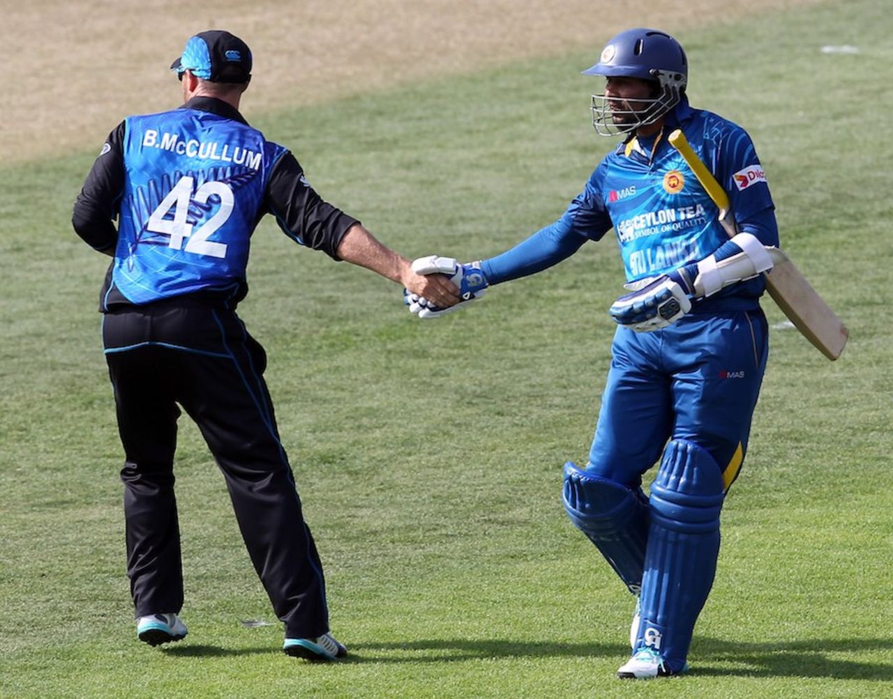 Brendon McCullum congratulates Tillakaratne Dilshan as he leaves the field, New Zealand v Sri Lanka, 5th ODI, Dunedin, January 23, 2015