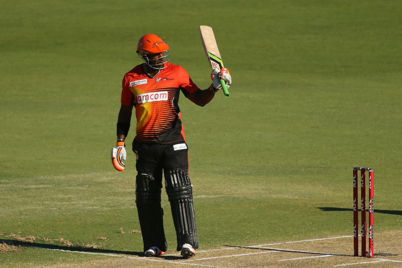 Michael Carberry scored his third fifty of the tournament, Perth Scorchers v Melbourne Stars, Big Bash League 2014-15, semi-final, Perth, January 25, 2015
