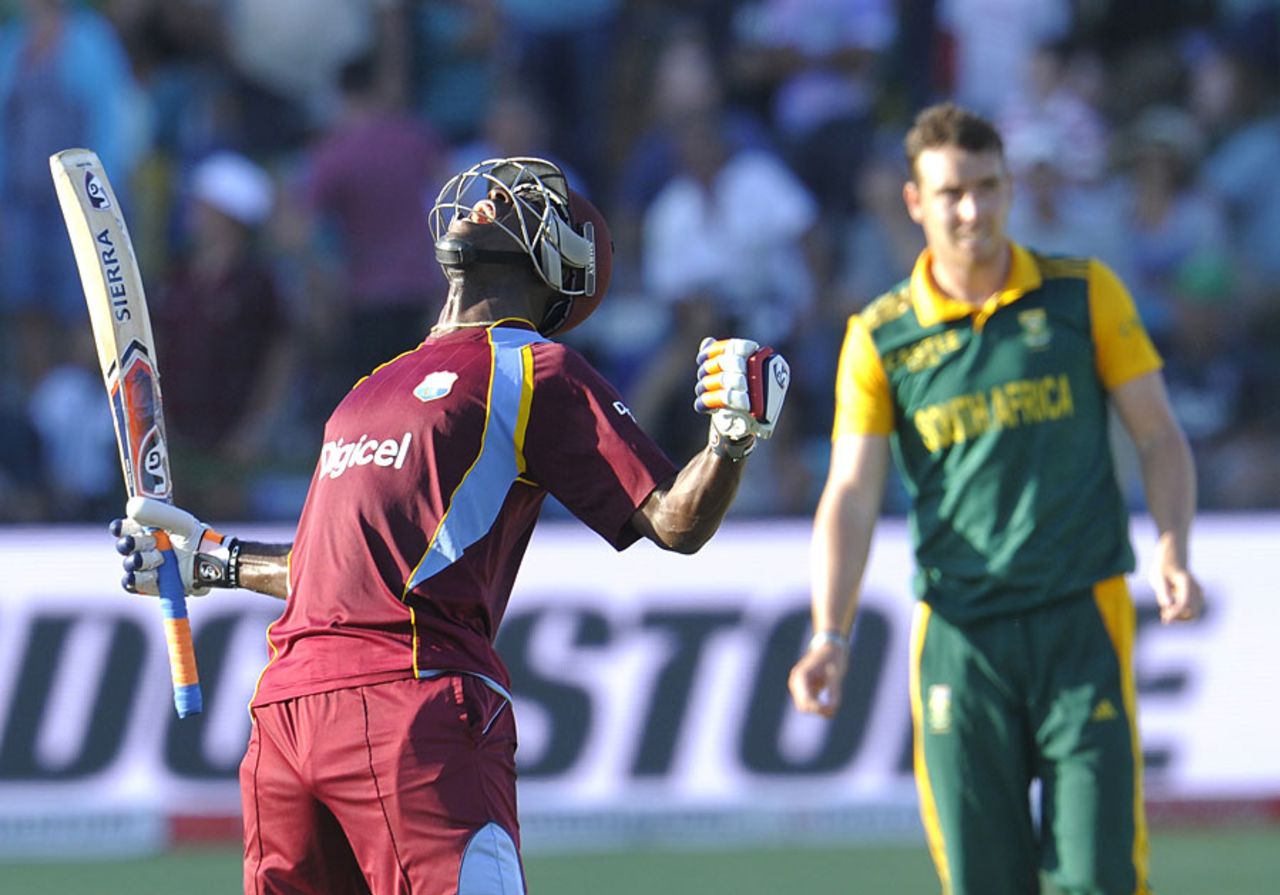 Andre Russell lets out a roar after leading West Indies to victory, South Africa v West Indies, 4th ODI, Port Elizabeth, January 25, 2015